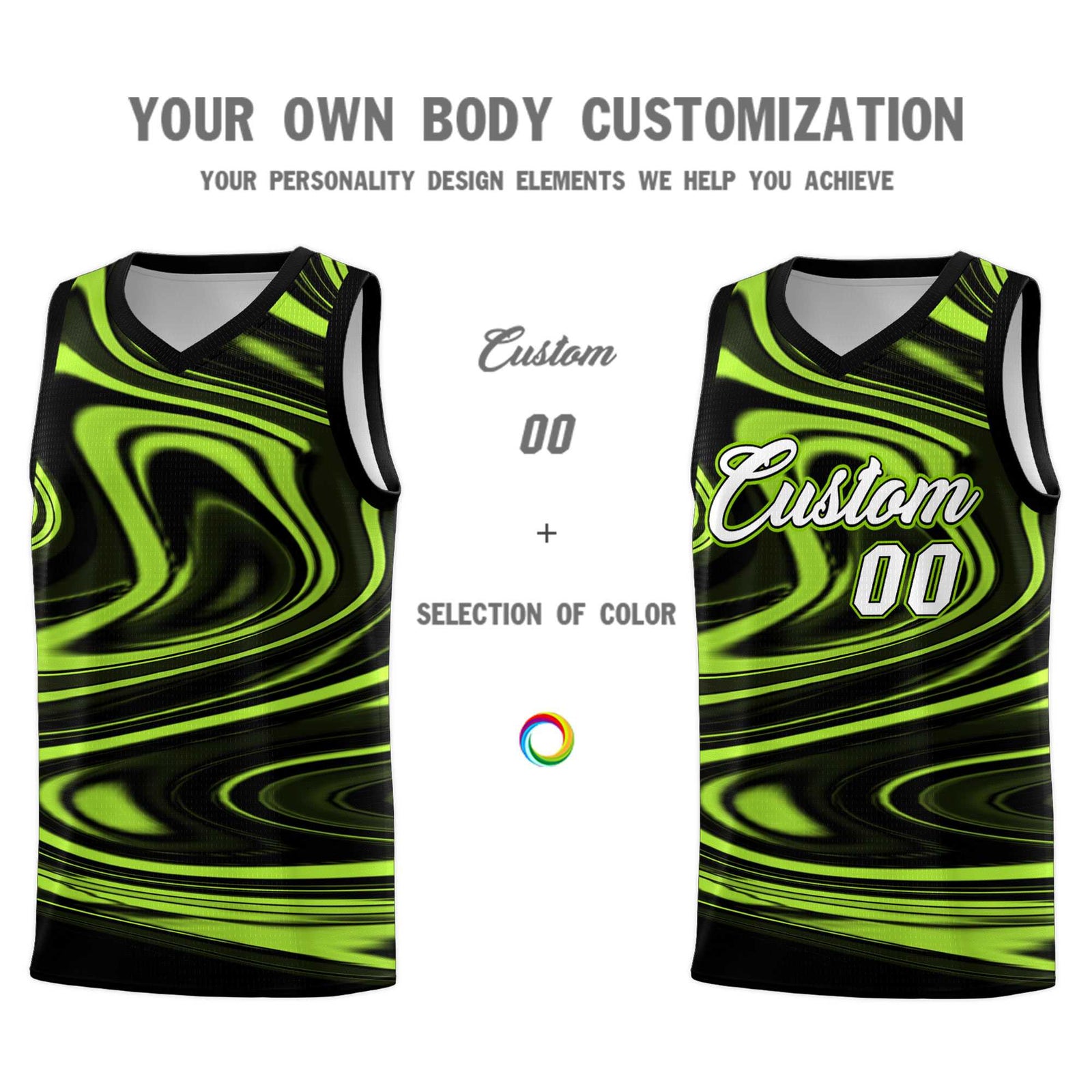Custom Black Light Green Graffiti Pattern Fluids Style Sports Uniform Basketball Jersey Sets