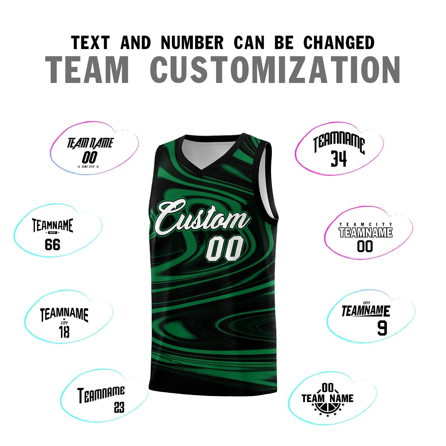 Custom Black Kelly Green Graffiti Pattern Fluids Style Sports Uniform Basketball Jersey Sets