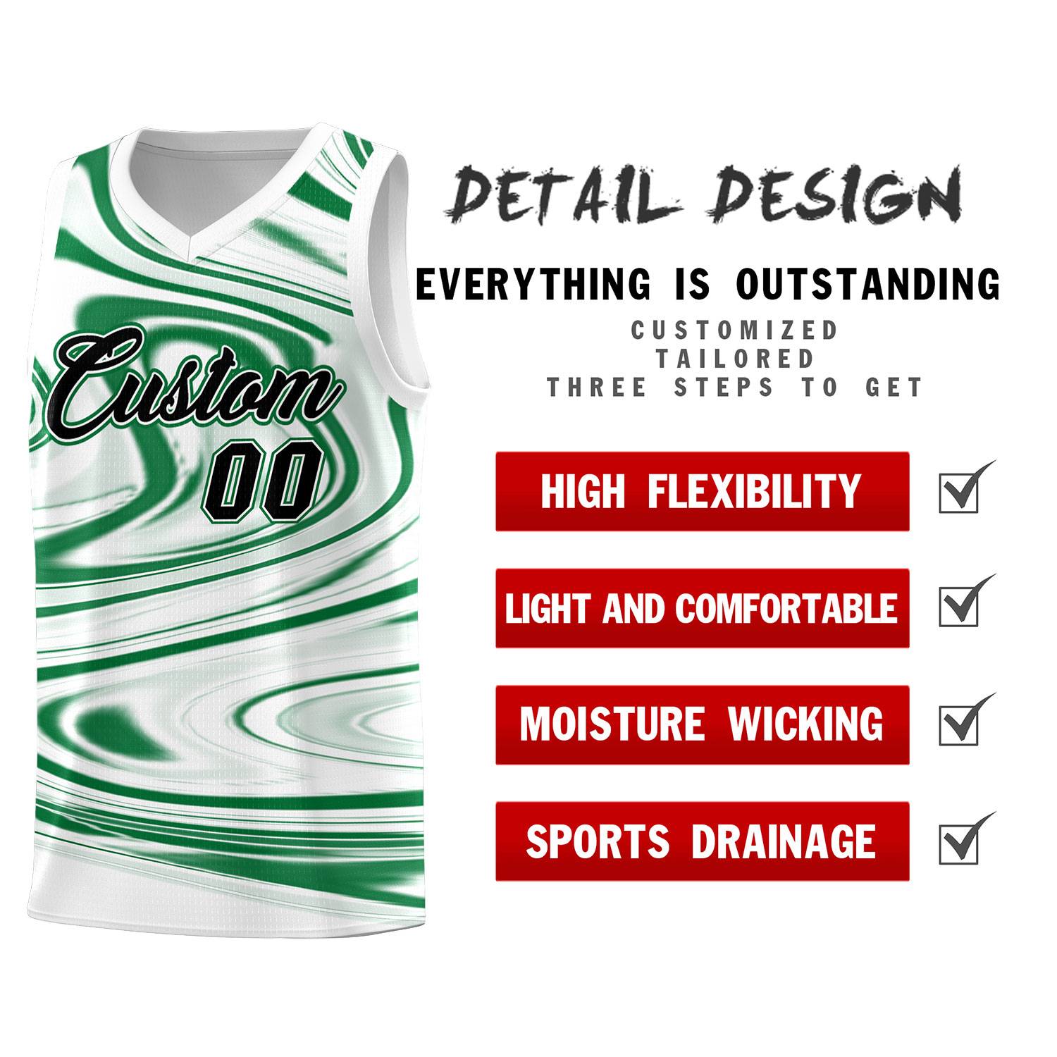 Custom White Kelly Green Graffiti Pattern Fluids Style Sports Uniform Basketball Jersey Sets