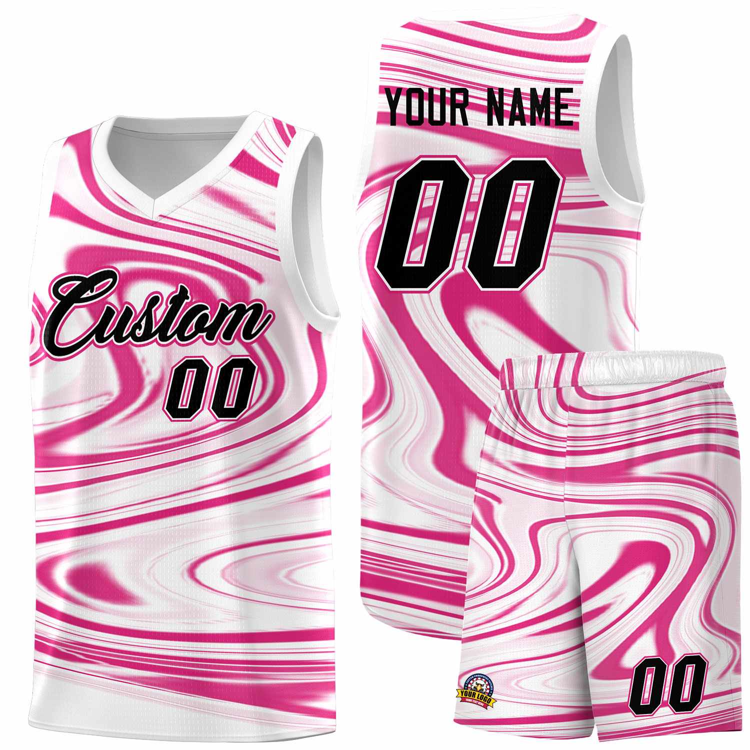 Custom White Pink Graffiti Pattern Fluids Style Sports Uniform Basketball Jersey Sets