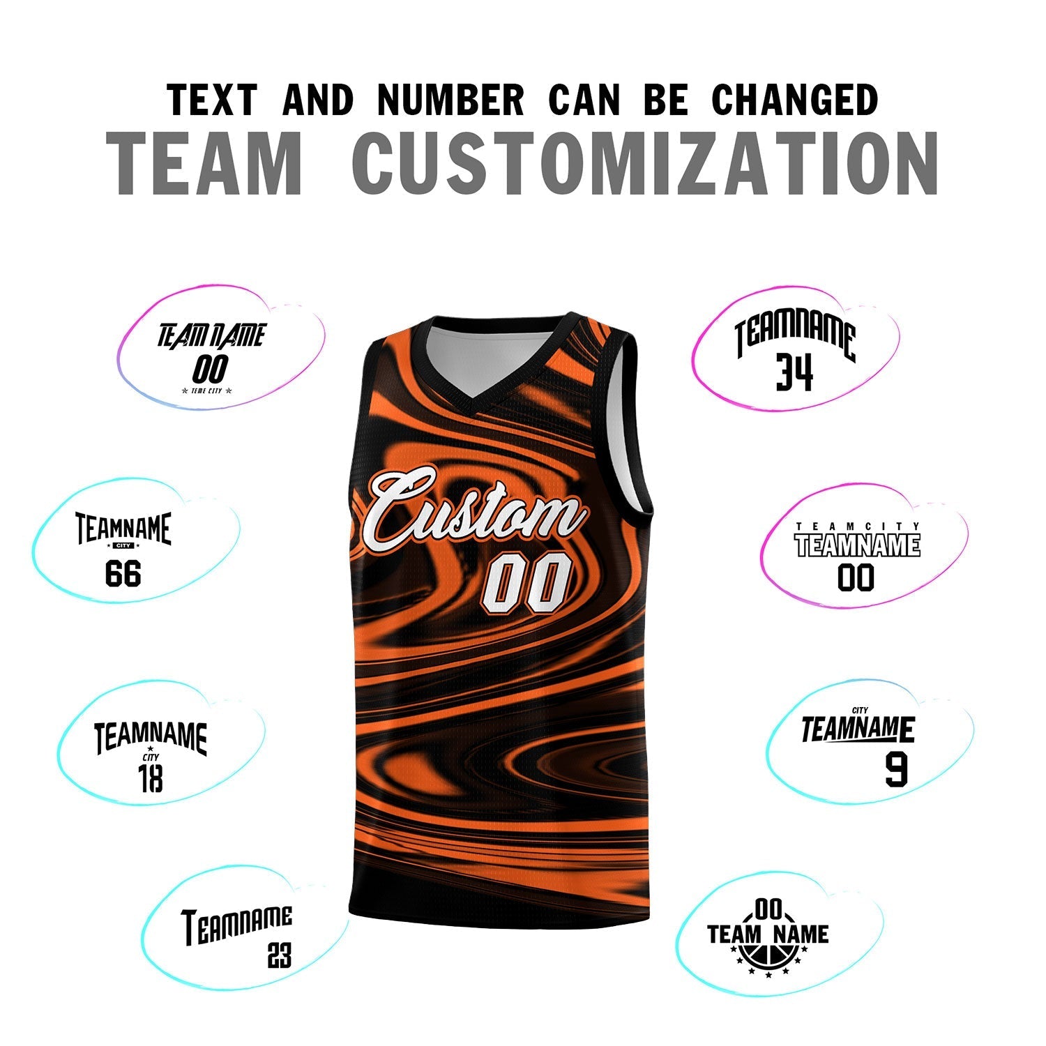 Custom Black Orange Graffiti Pattern Fluids Style Sports Uniform Basketball Jersey Sets