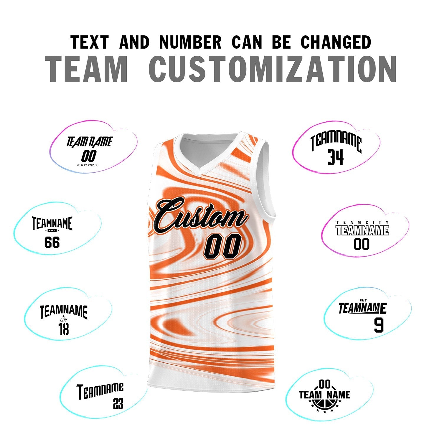 Custom White Orange Graffiti Pattern Fluids Style Sports Uniform Basketball Jersey Sets