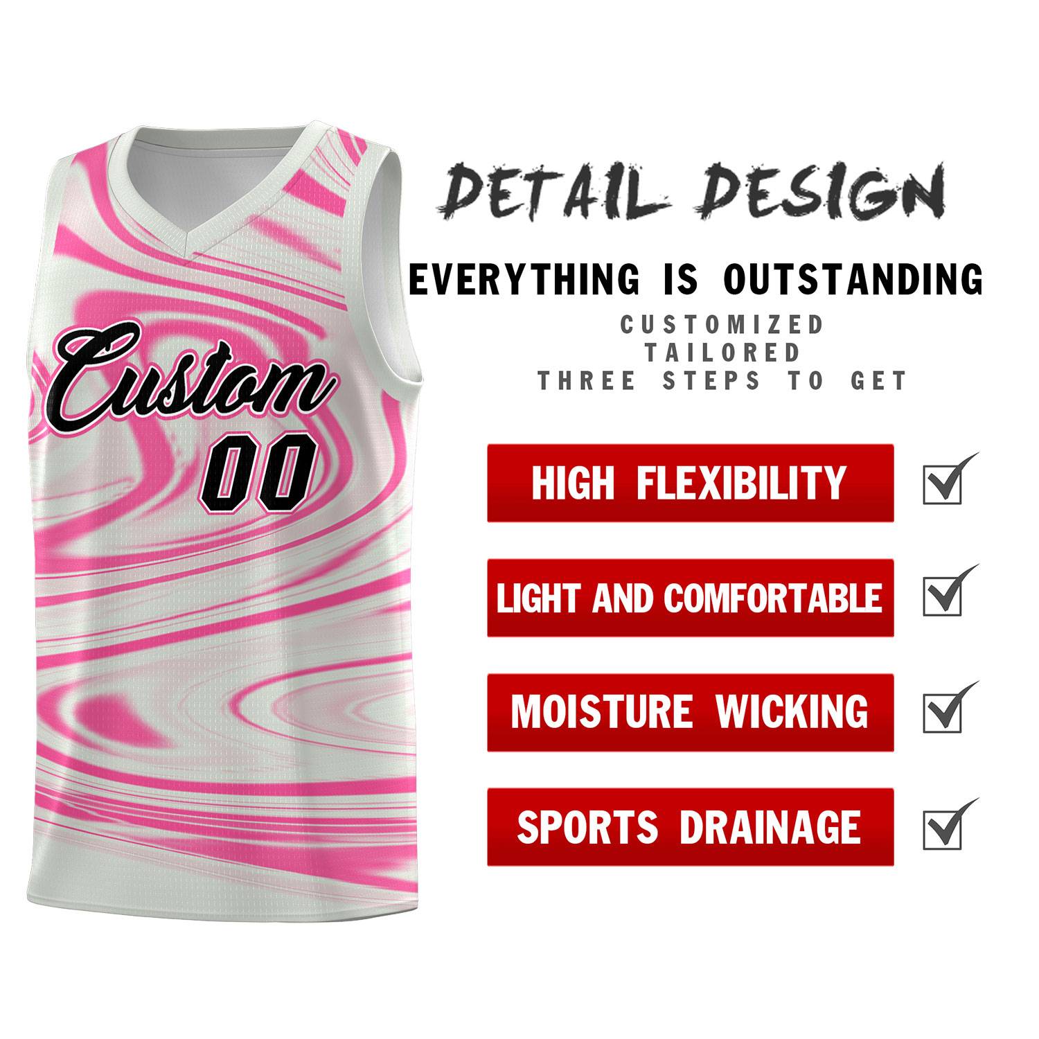 Custom Gray Pink Graffiti Pattern Fluids Style Sports Uniform Basketball Jersey Sets