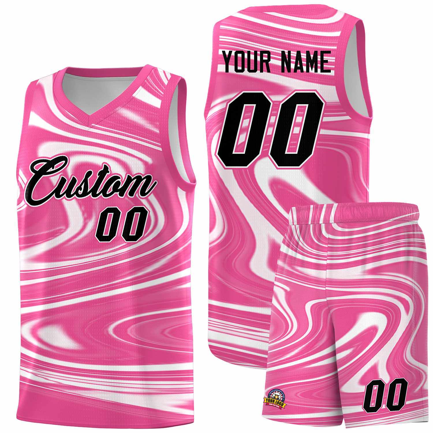 Custom Pink White Graffiti Pattern Fluids Style Sports Uniform Basketball Jersey Sets