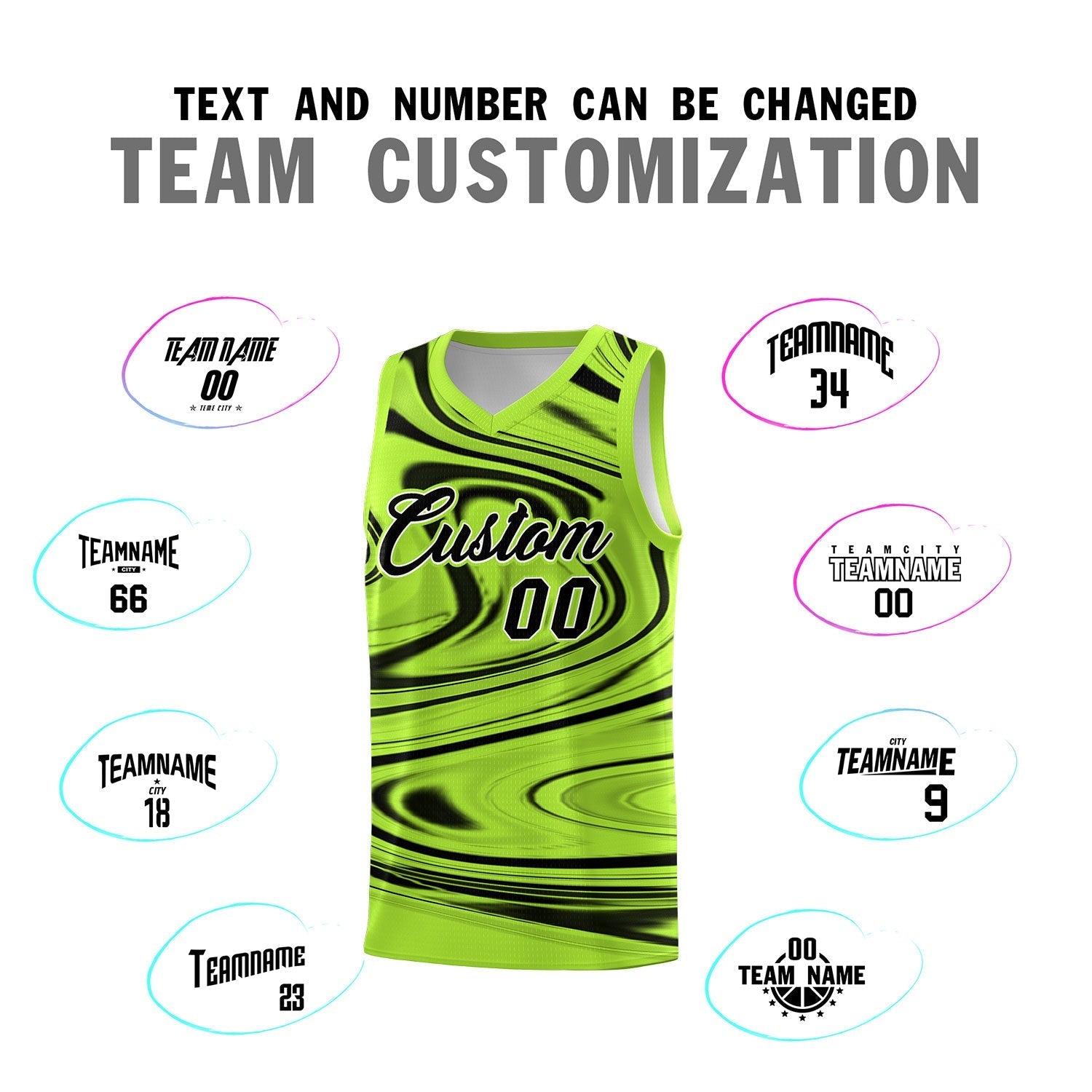 Custom Light Green Black Graffiti Pattern Fluids Style Sports Uniform Basketball Jersey Sets
