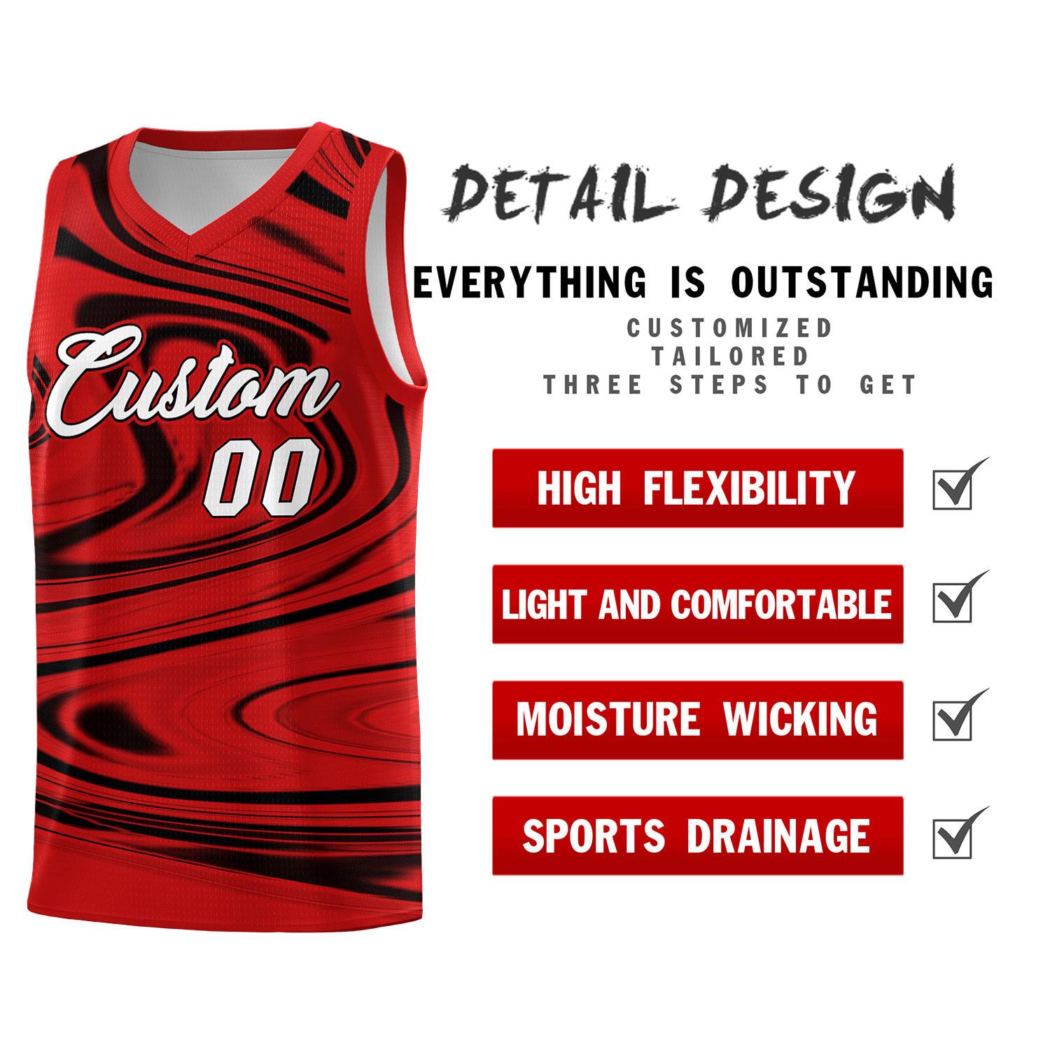 Custom Red Black Graffiti Pattern Fluids Style Sports Uniform Basketball Jersey Sets
