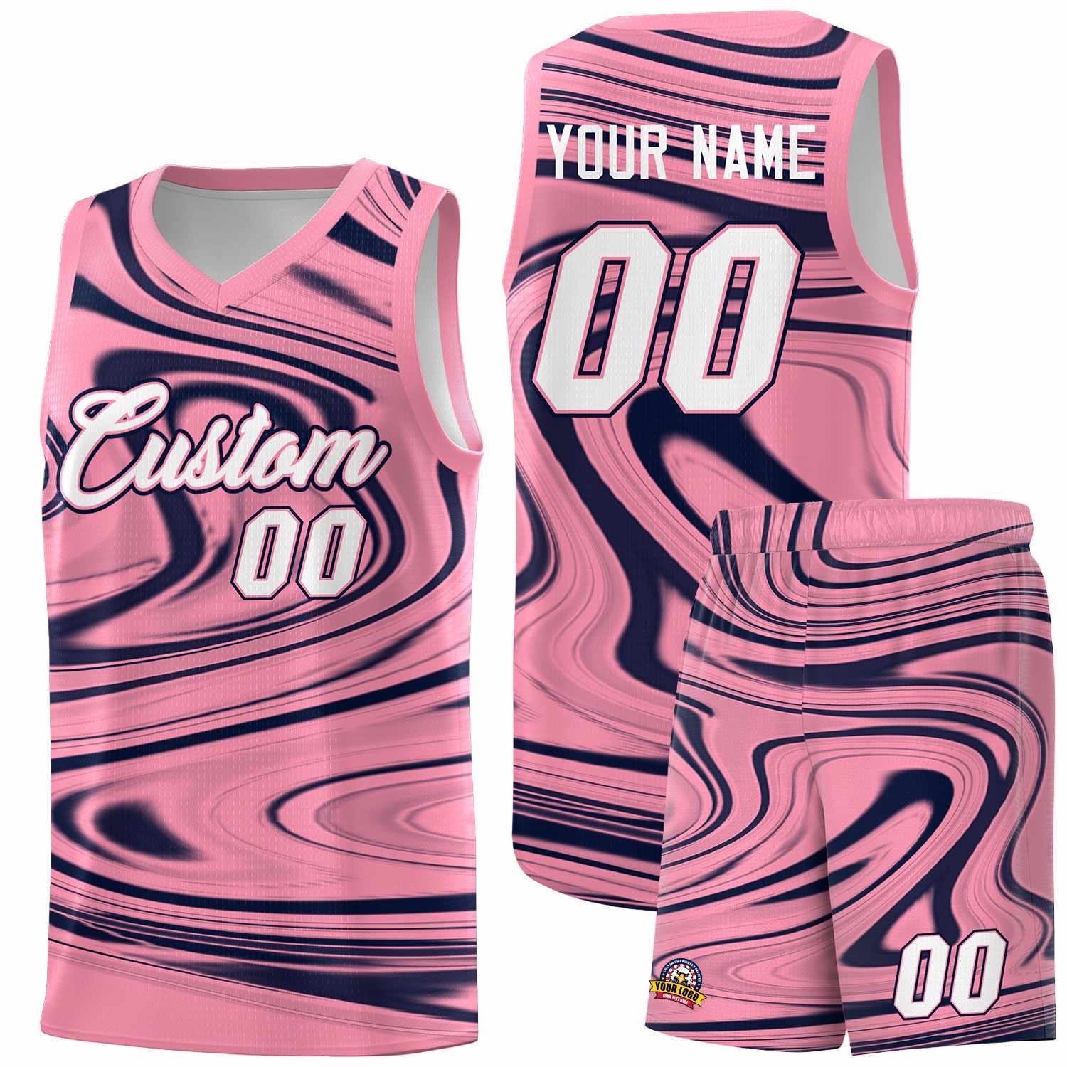 Custom Bright Green Navy Graffiti Pattern Fluids Style Sports Uniform Basketball Jersey Sets