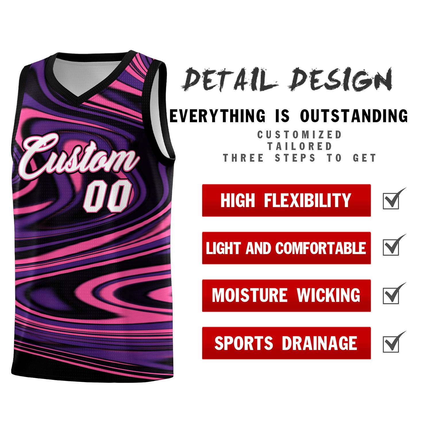 Custom Black Purple Graffiti Pattern Fluids Style Sports Uniform Basketball Jersey Sets
