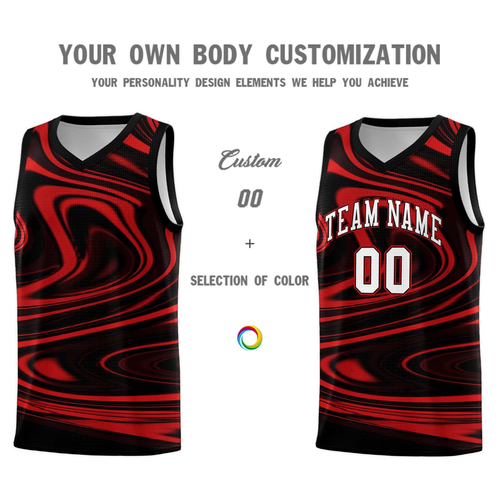 Custom Black Red Graffiti Pattern Fluids Style Sports Uniform Basketball Jersey Sets