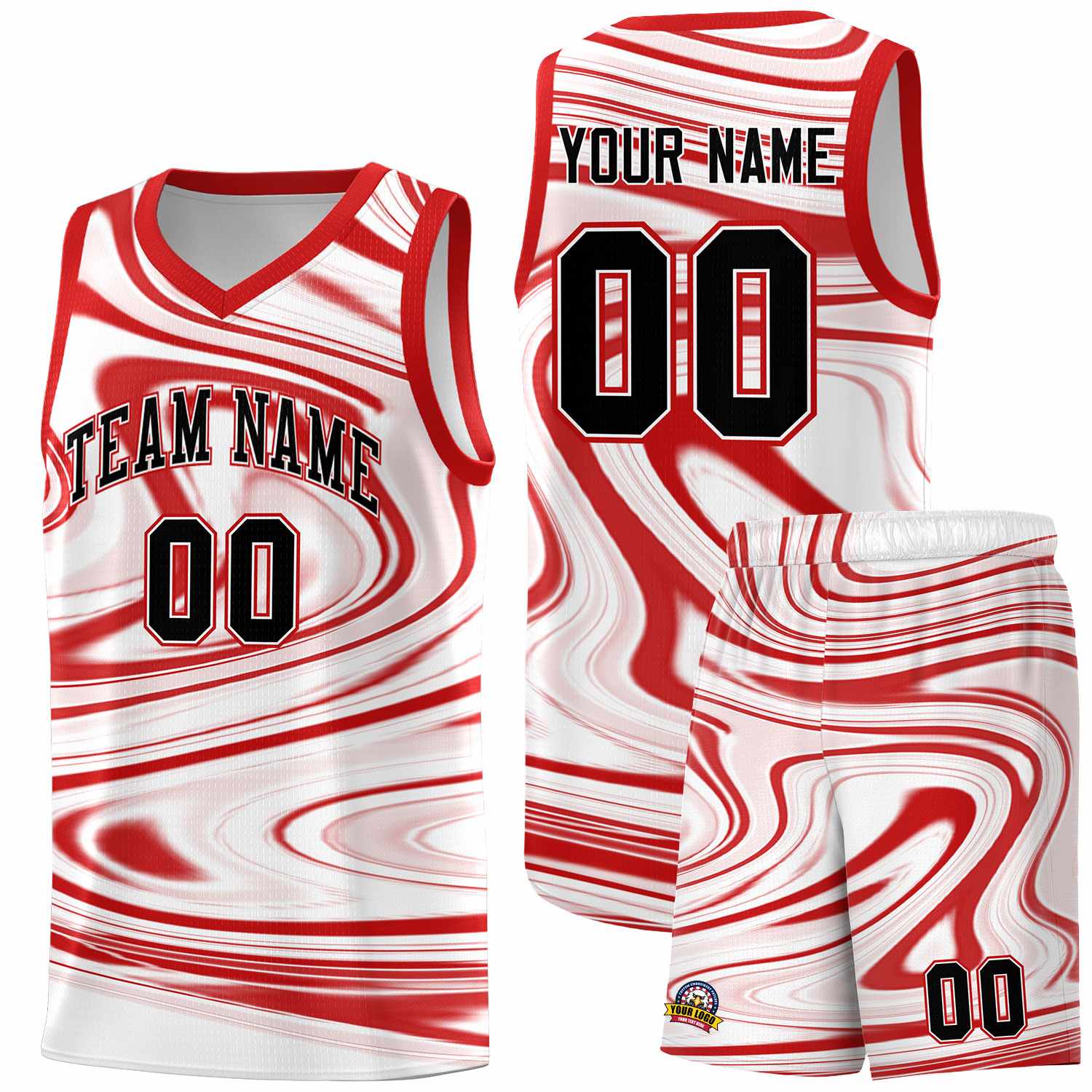 Custom White Red Graffiti Pattern Fluids Style Sports Uniform Basketball Jersey Sets