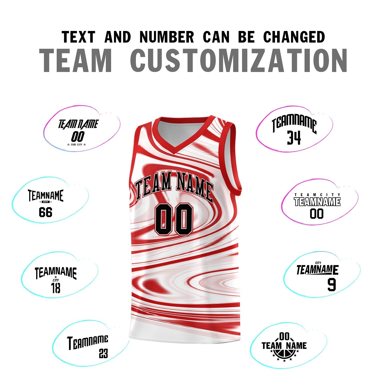 Custom White Red Graffiti Pattern Fluids Style Sports Uniform Basketball Jersey Sets