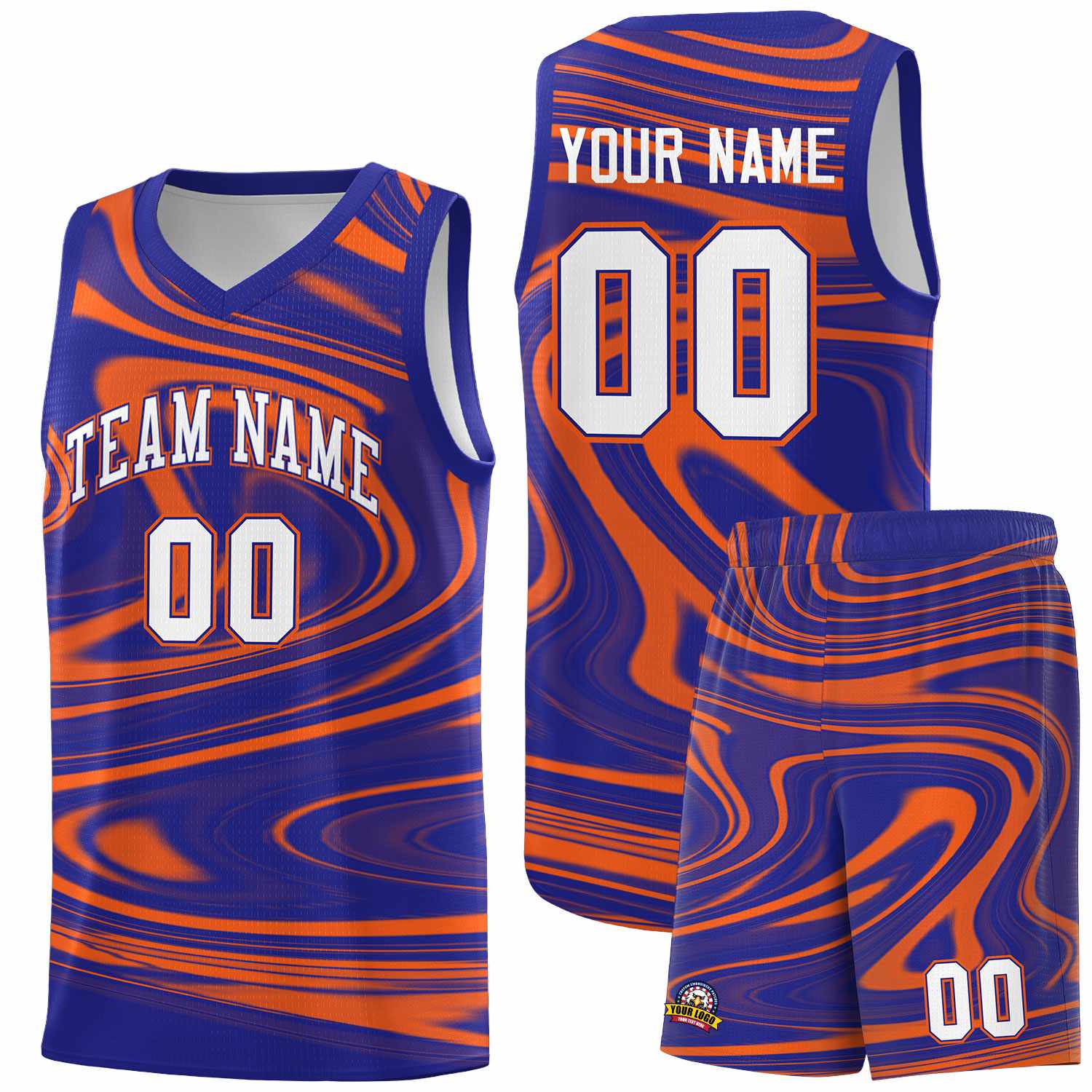 Custom Royal Orange Graffiti Pattern Fluids Style Sports Uniform Basketball Jersey Sets