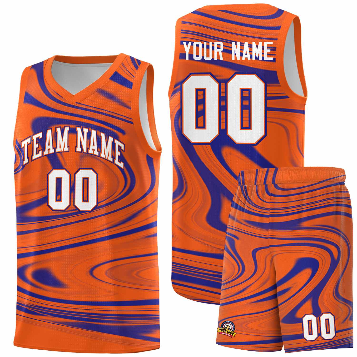 Custom Orange Royal Graffiti Pattern Fluids Style Sports Uniform Basketball Jersey Sets