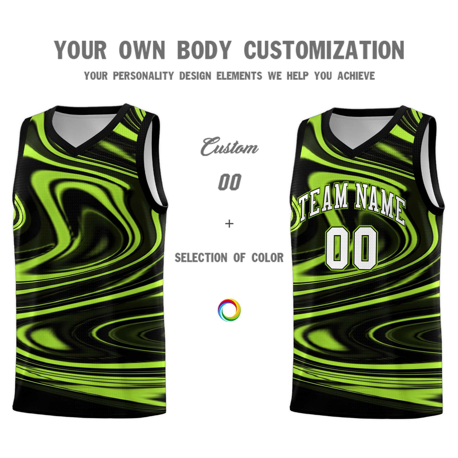 Custom Black Light Green Graffiti Pattern Fluids Style Sports Uniform Basketball Jersey Sets