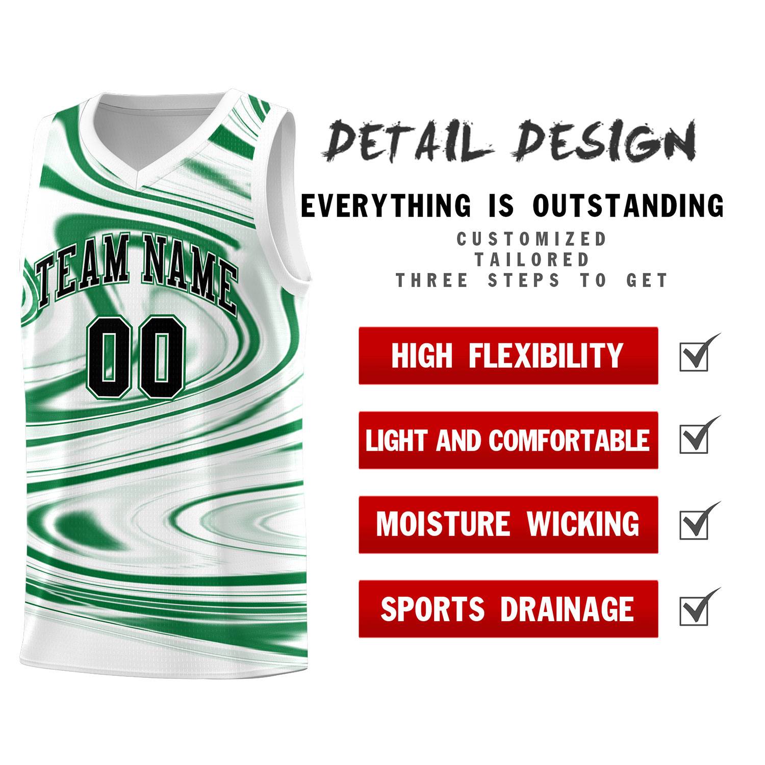 Custom White Kelly Green Graffiti Pattern Fluids Style Sports Uniform Basketball Jersey Sets