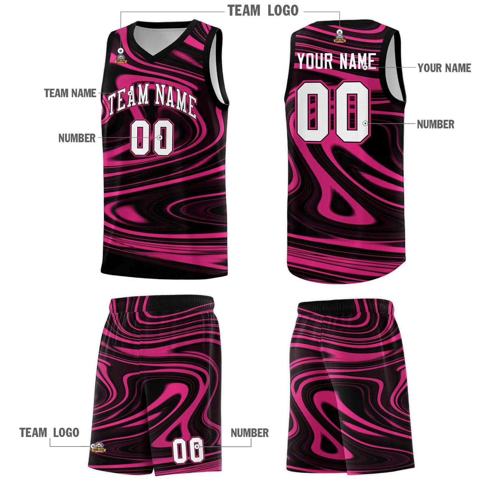 Custom Black Pink Graffiti Pattern Fluids Style Sports Uniform Basketball Jersey Sets