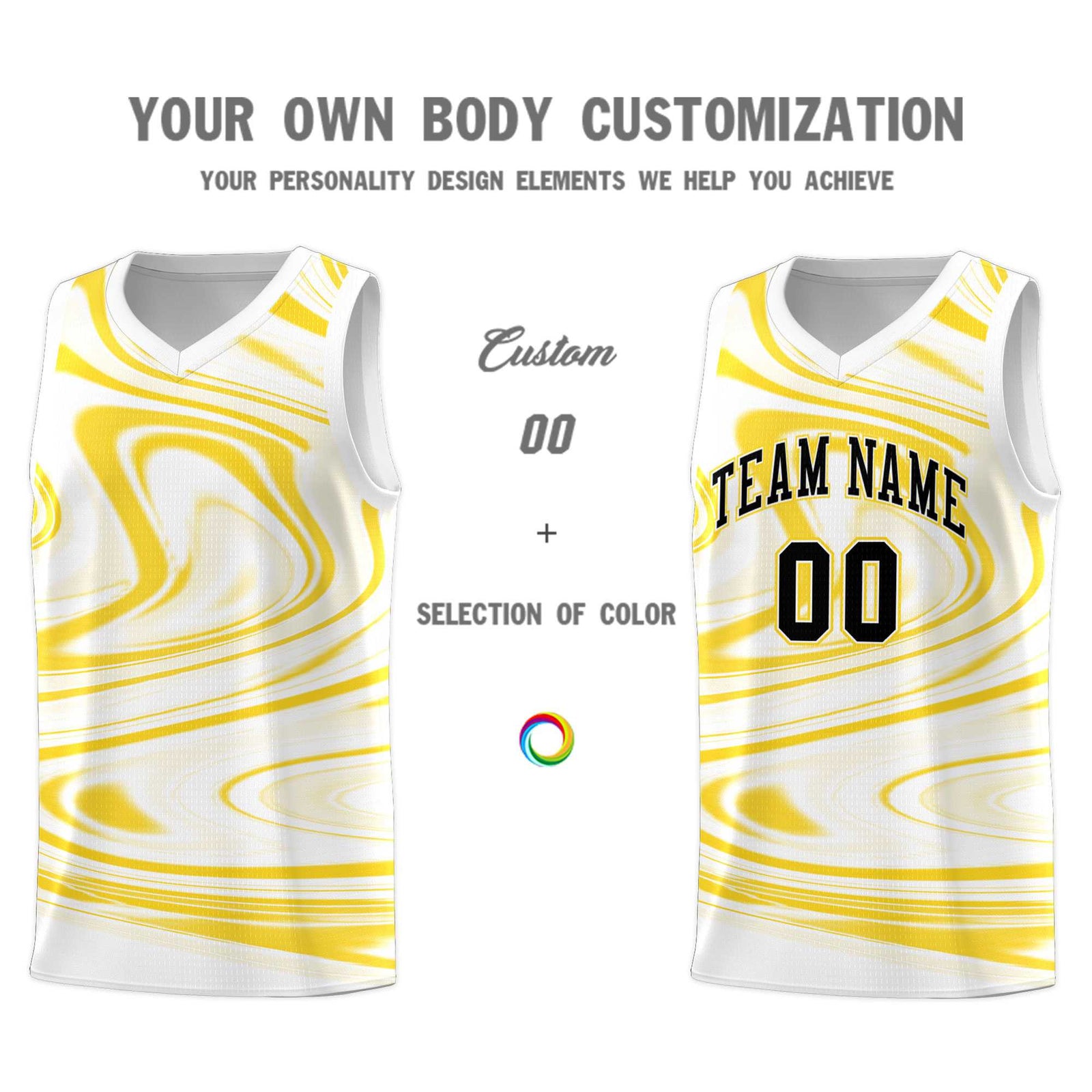 Custom White Gold Graffiti Pattern Fluids Style Sports Uniform Basketball Jersey Sets