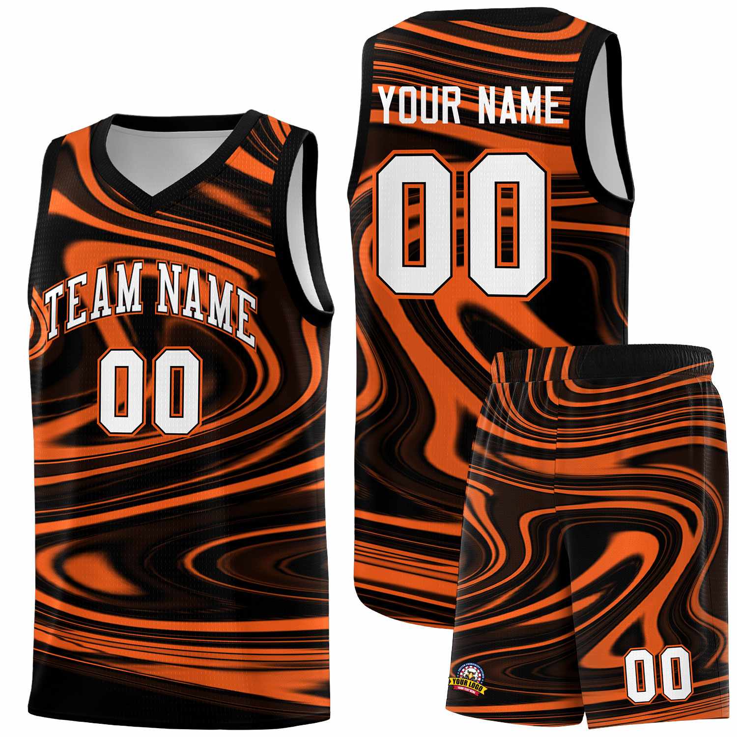 Custom Black Orange Graffiti Pattern Fluids Style Sports Uniform Basketball Jersey Sets