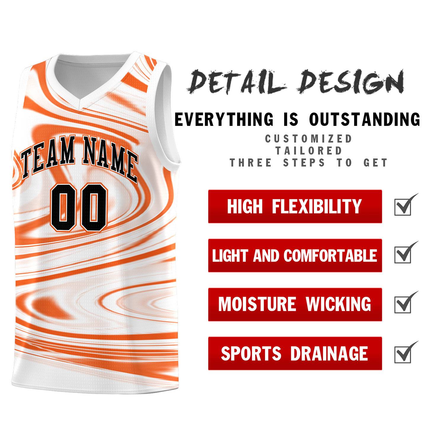 Custom White Orange Graffiti Pattern Fluids Style Sports Uniform Basketball Jersey Sets