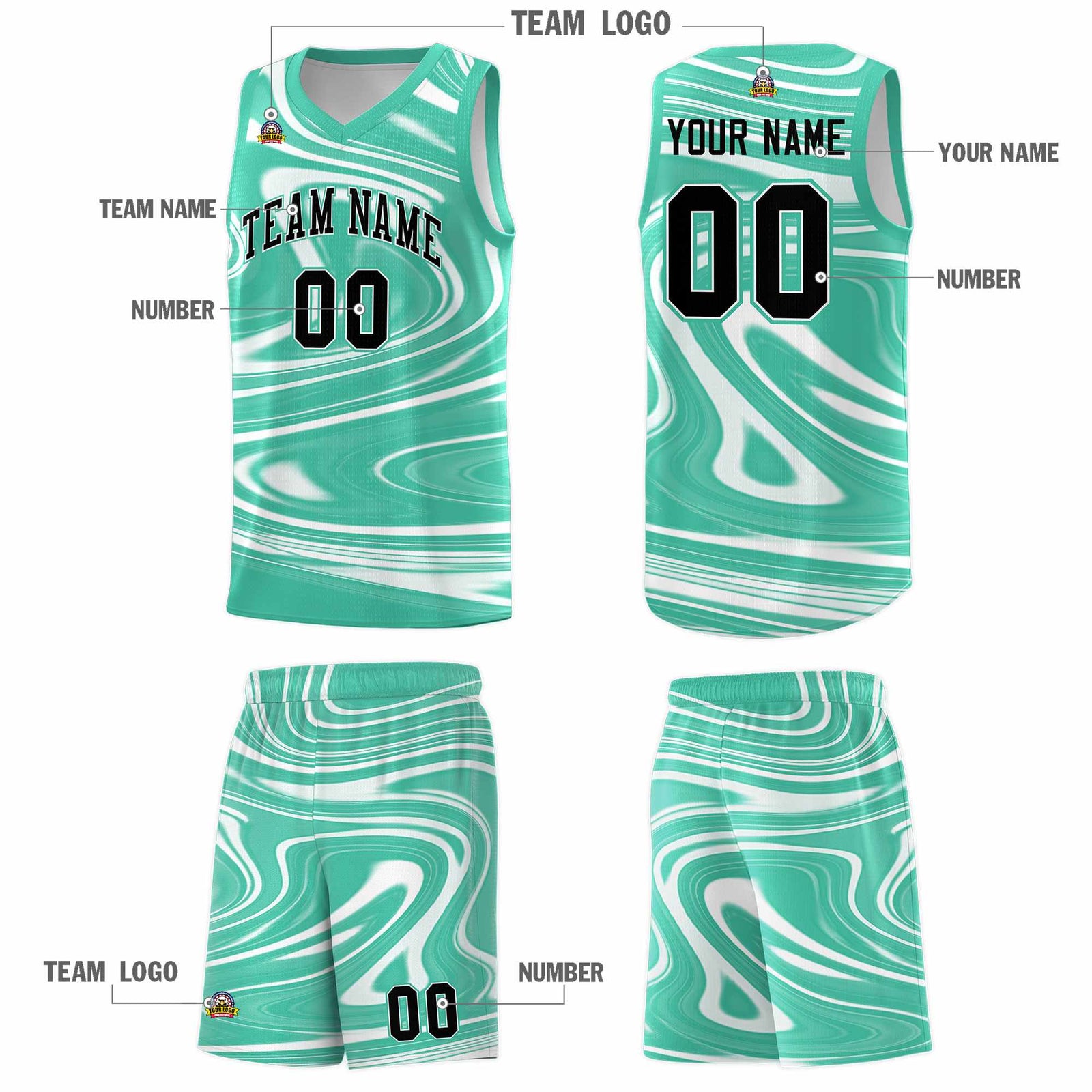 Custom Bright Green White Graffiti Pattern Fluids Style Sports Uniform Basketball Jersey Sets