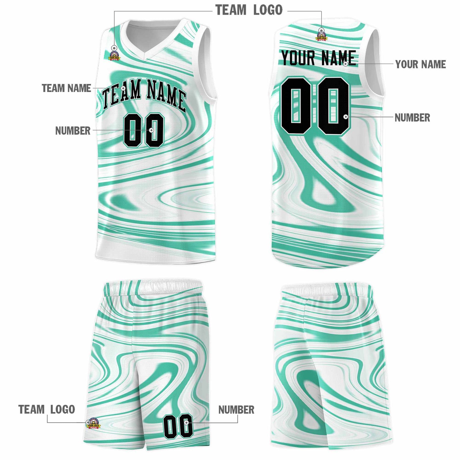 Custom White Bright Green Graffiti Pattern Fluids Style Sports Uniform Basketball Jersey Sets