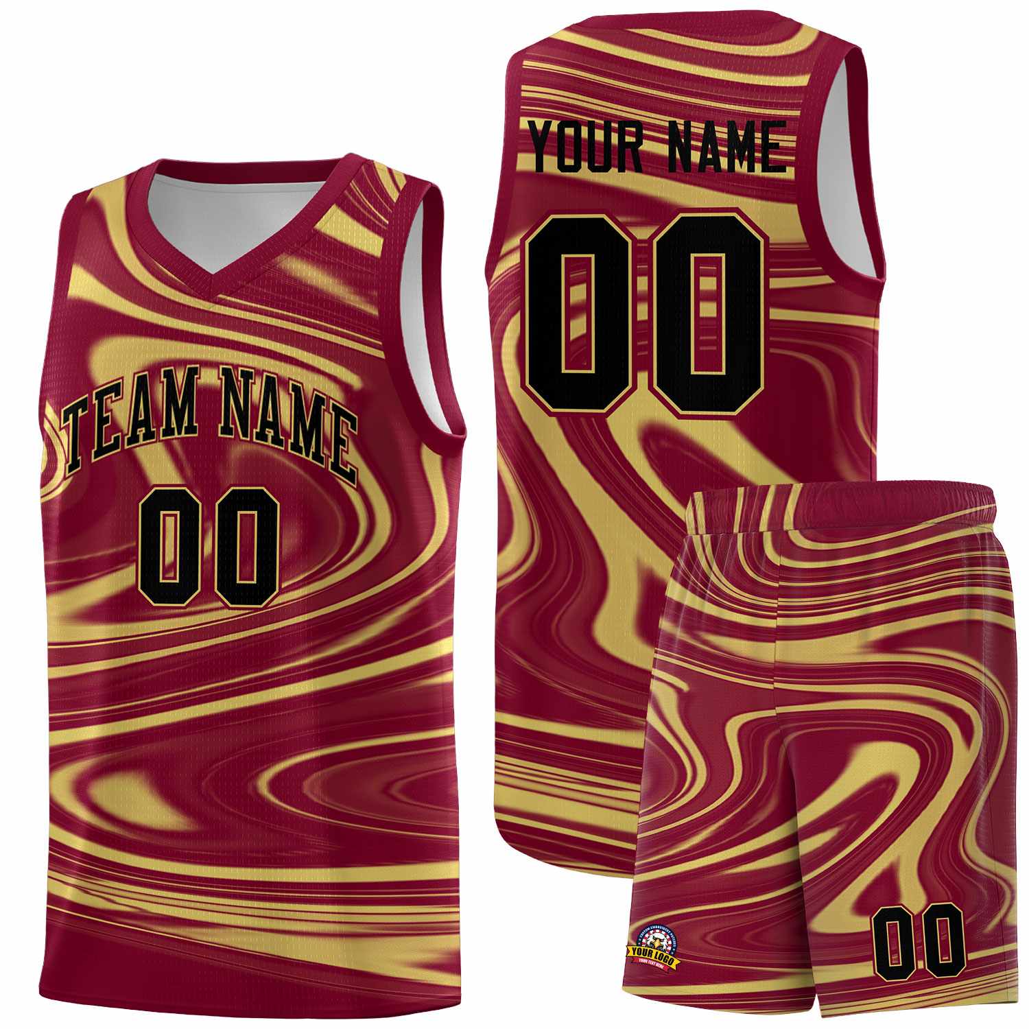 Custom Crimson Khaki Graffiti Pattern Fluids Style Sports Uniform Basketball Jersey Sets