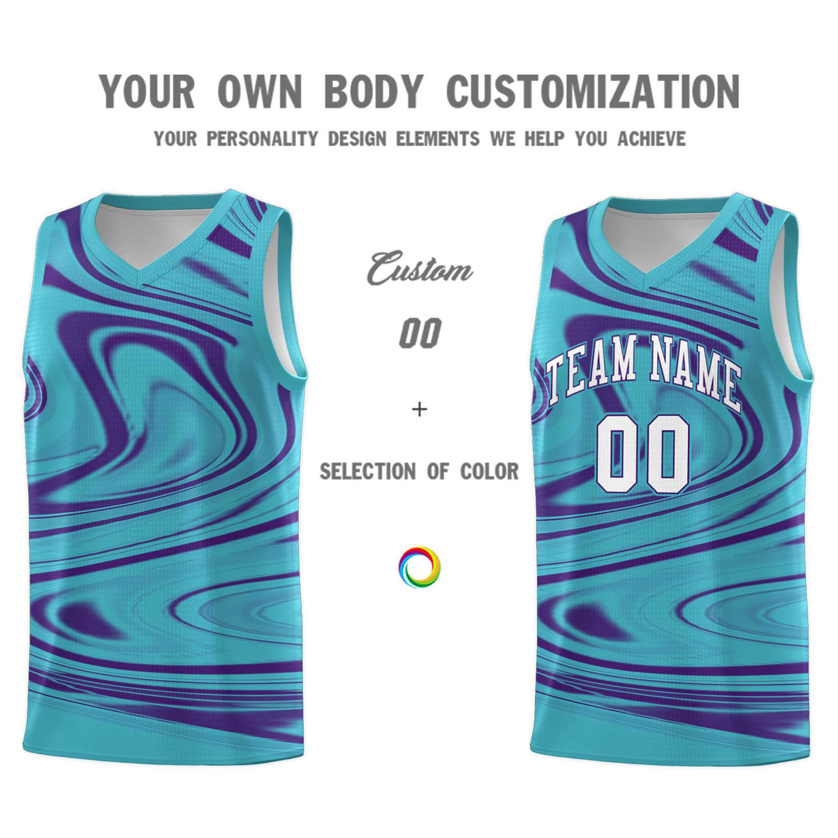 Custom Aqua Purple Graffiti Pattern Fluids Style Sports Uniform Basketball Jersey Sets