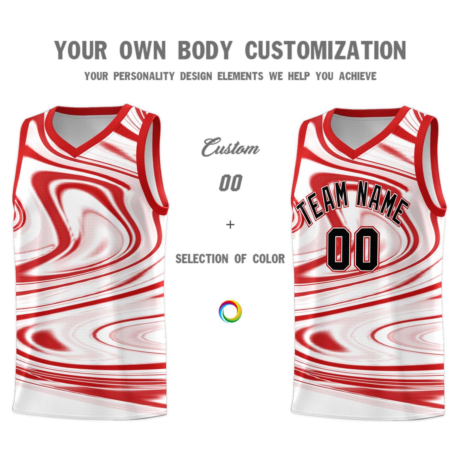 Custom White Red Graffiti Pattern Fluids Style Sports Uniform Basketball Jersey Sets