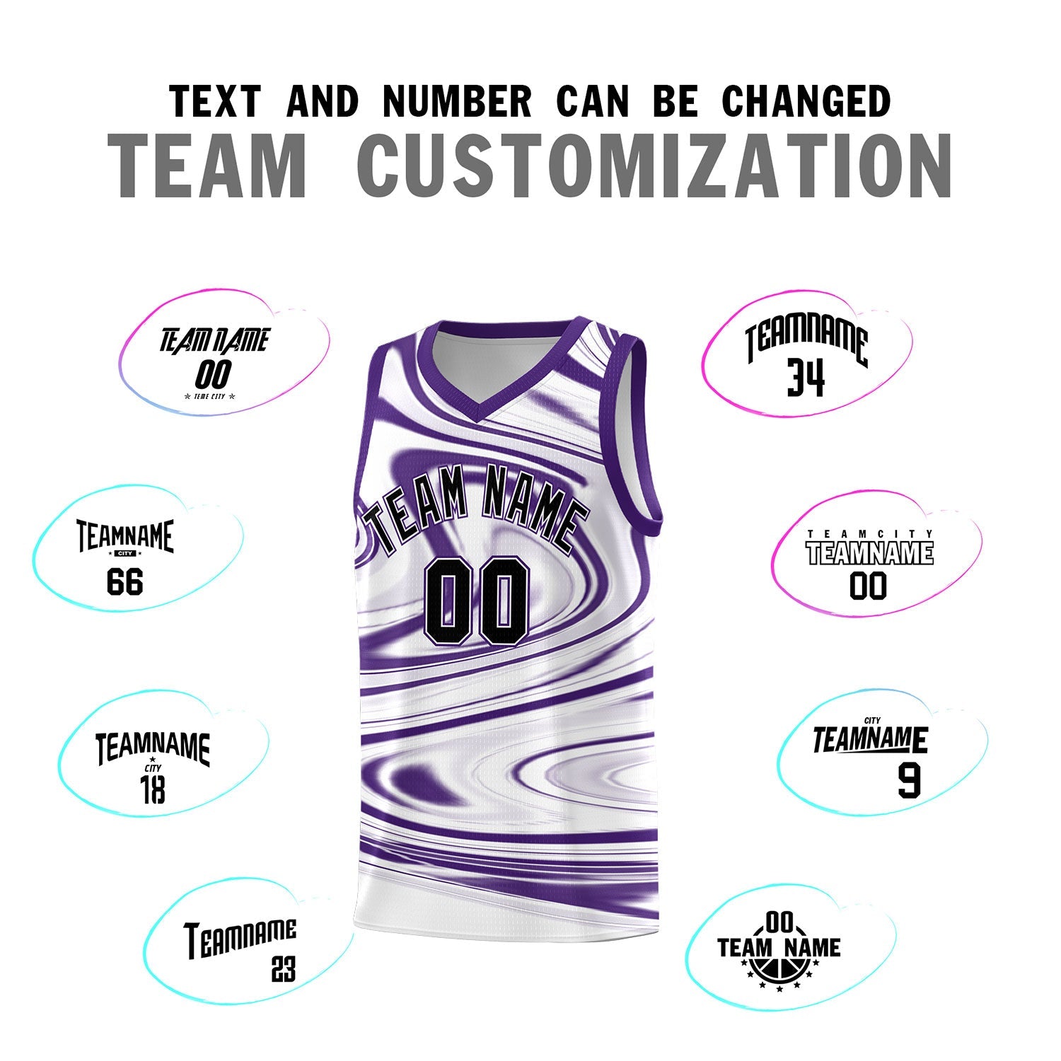 Custom White Purple Graffiti Pattern Fluids Style Sports Uniform Basketball Jersey Sets