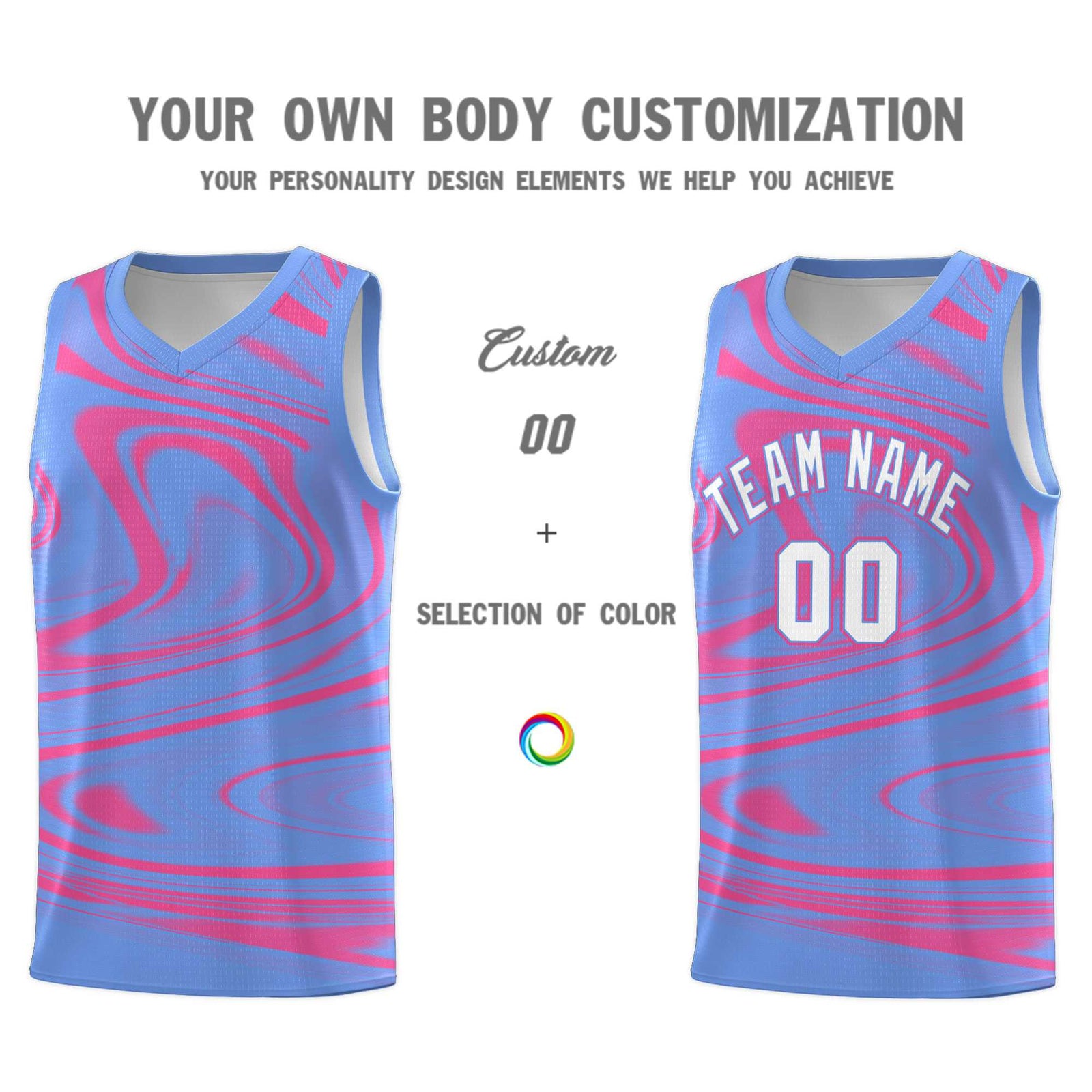 Custom Light Blue Pink Graffiti Pattern Fluids Style Sports Uniform Basketball Jersey Sets