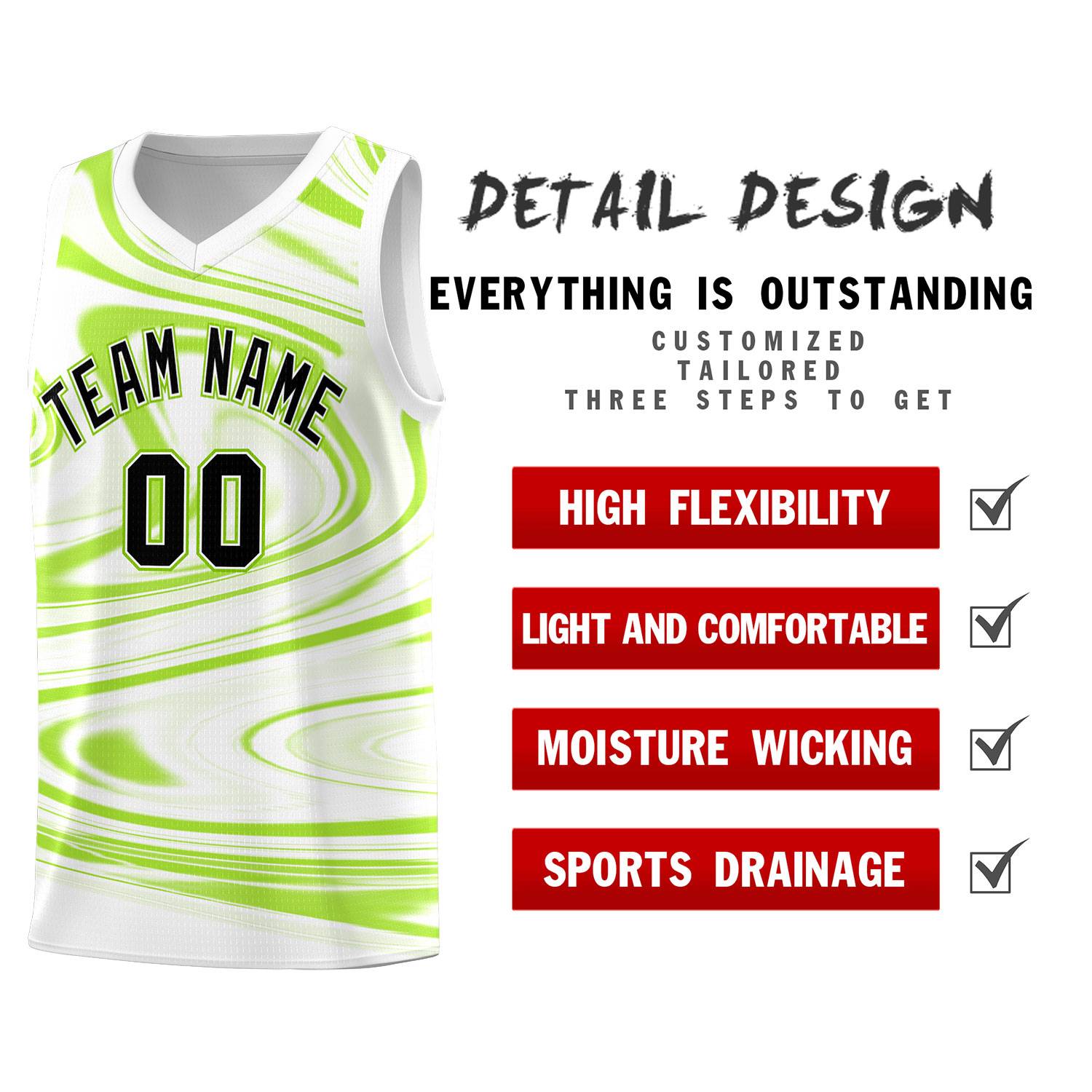 Custom White Light Green Graffiti Pattern Fluids Style Sports Uniform Basketball Jersey Sets