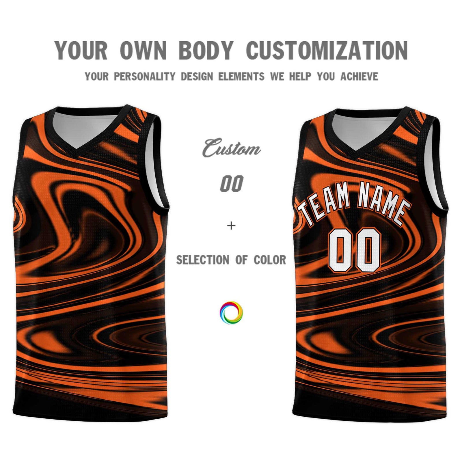 Custom Black Orange Graffiti Pattern Fluids Style Sports Uniform Basketball Jersey Sets