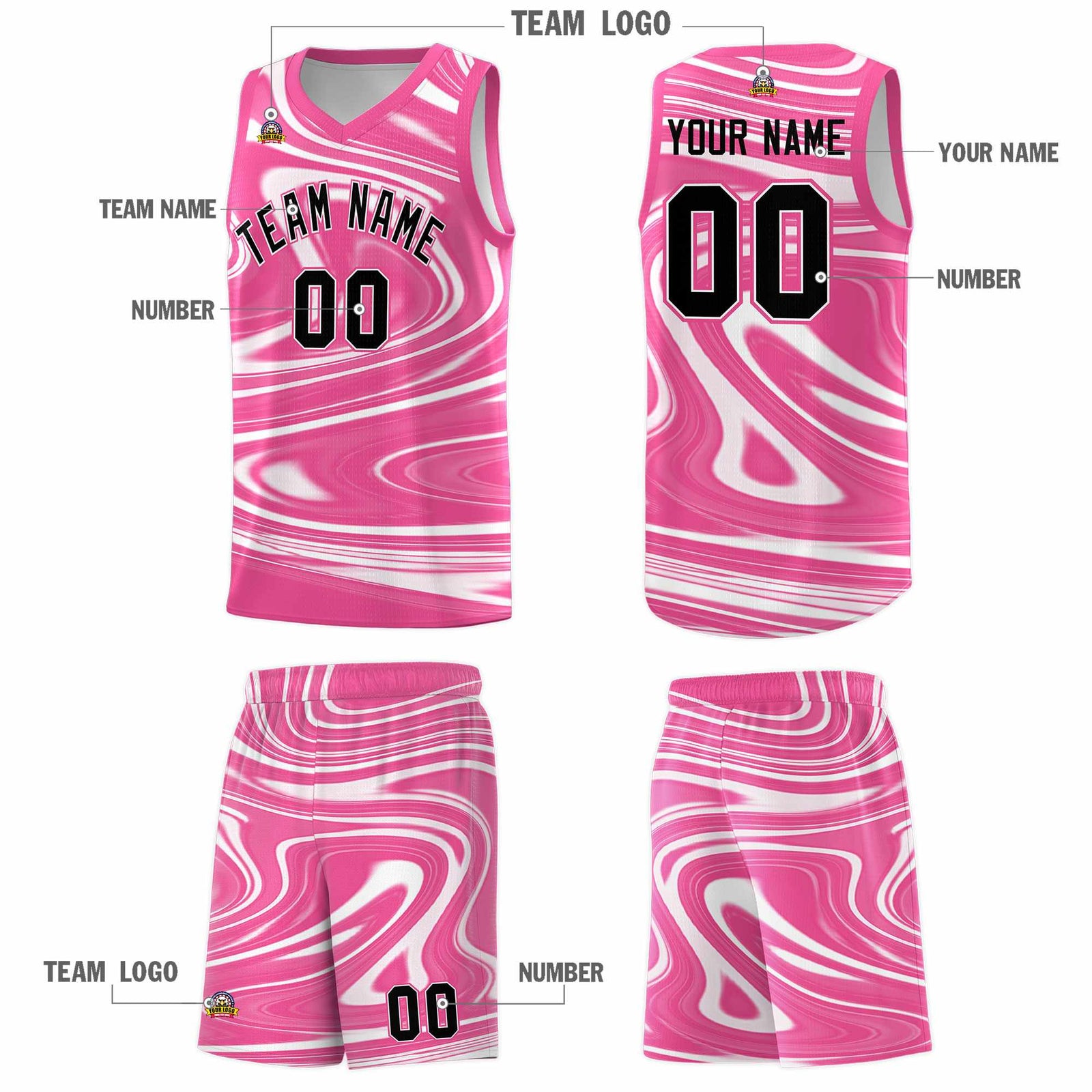 Custom Pink White Graffiti Pattern Fluids Style Sports Uniform Basketball Jersey Sets