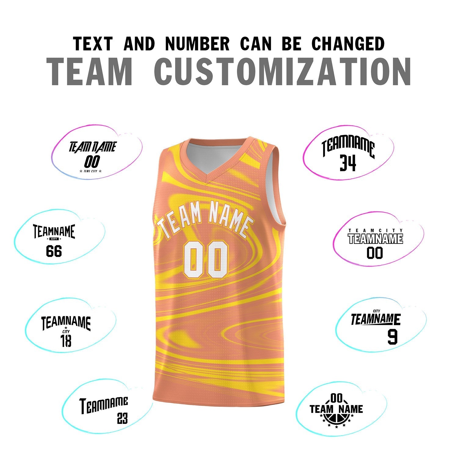 Custom Light Orange Gold Graffiti Pattern Fluids Style Sports Uniform Basketball Jersey Sets