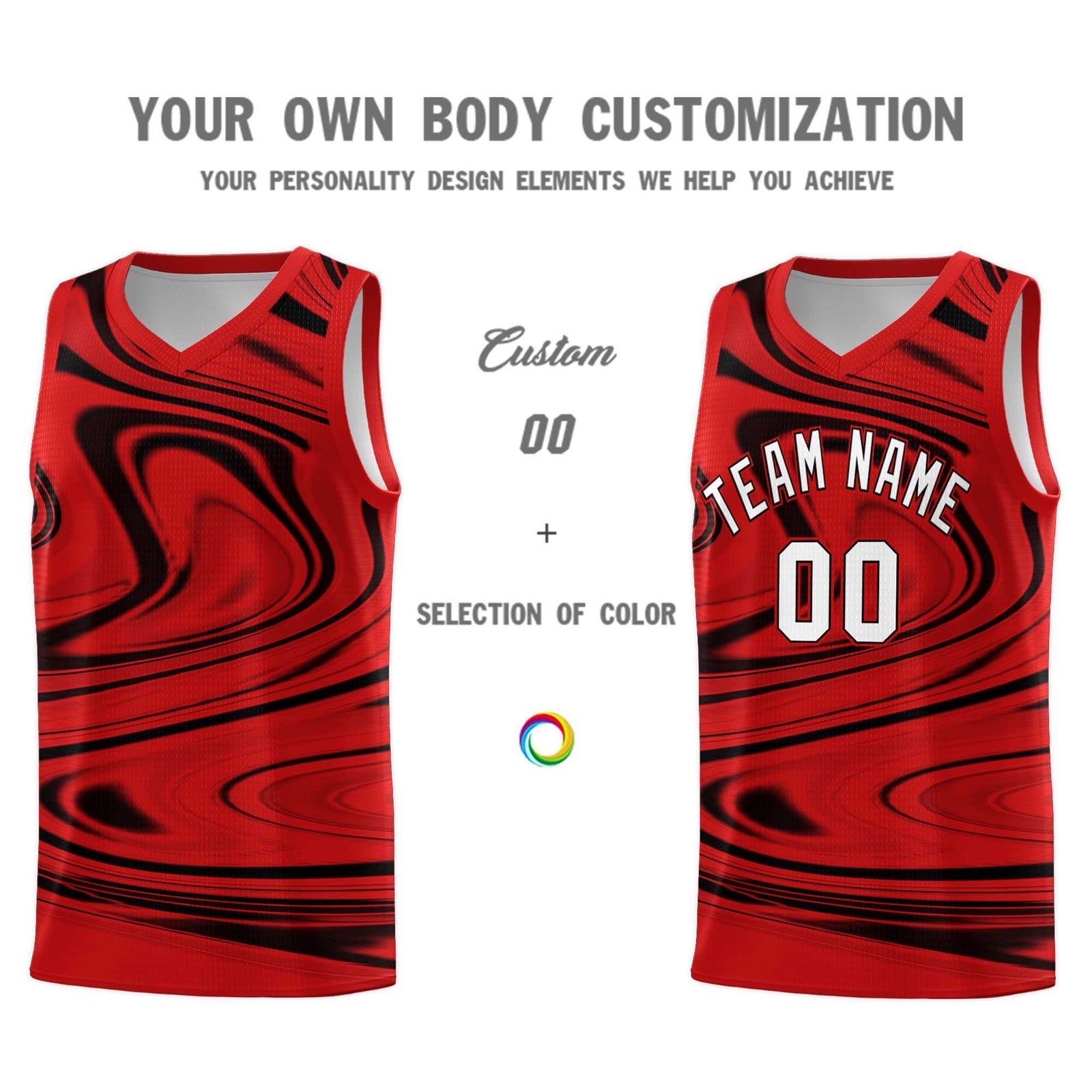 Custom Red Black Graffiti Pattern Fluids Style Sports Uniform Basketball Jersey Sets