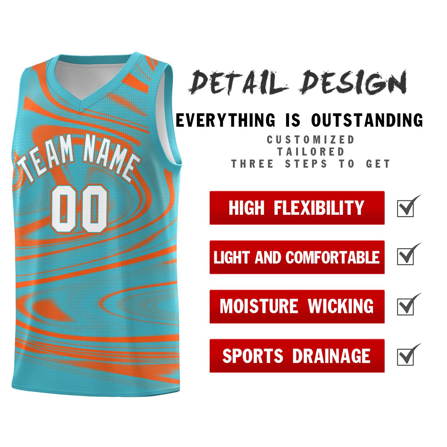 Custom Aqua Orange Graffiti Pattern Fluids Style Sports Uniform Basketball Jersey Sets