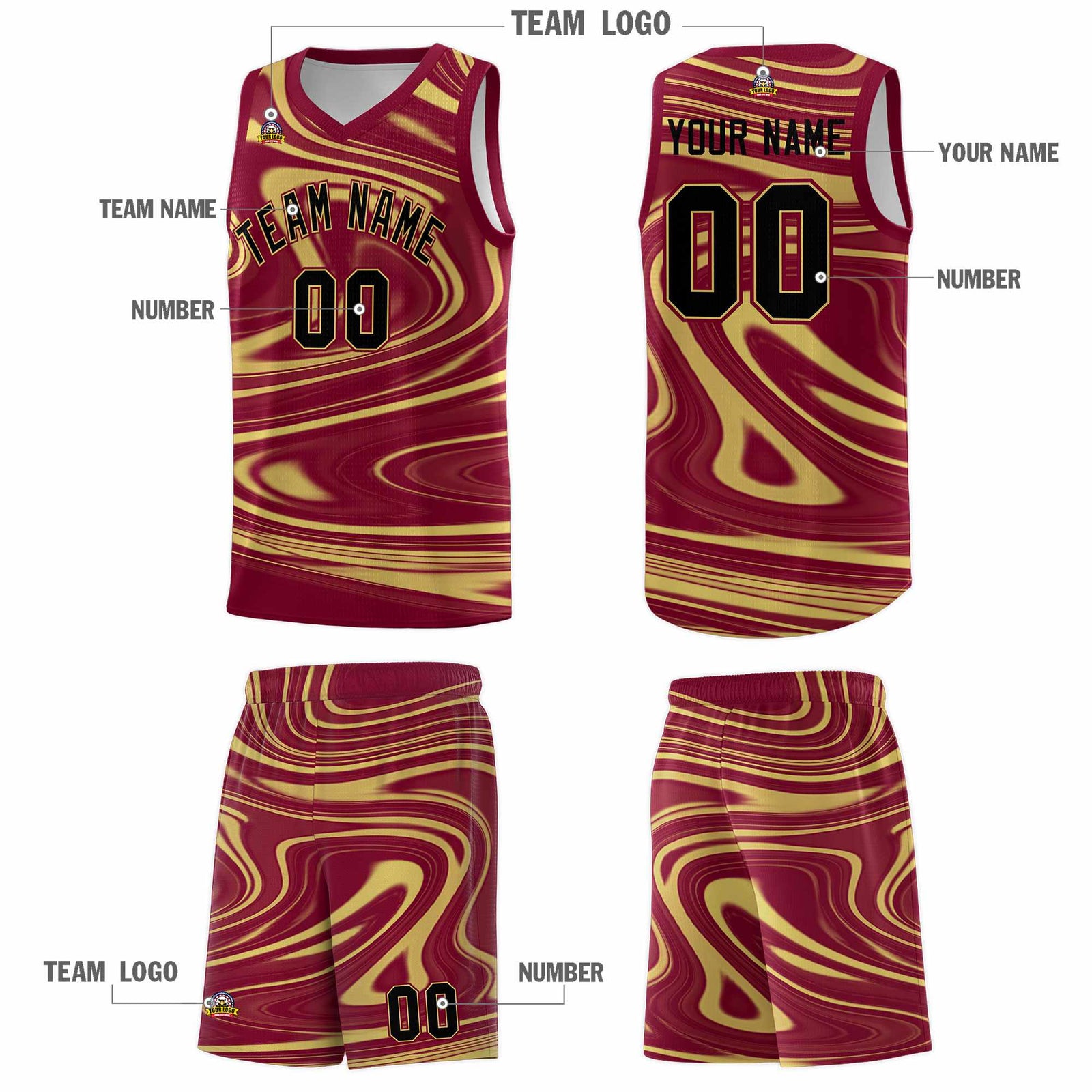 Custom Crimson Khaki Graffiti Pattern Fluids Style Sports Uniform Basketball Jersey Sets