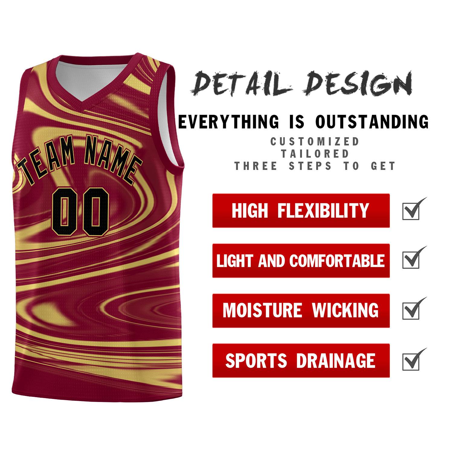 Custom Crimson Khaki Graffiti Pattern Fluids Style Sports Uniform Basketball Jersey Sets