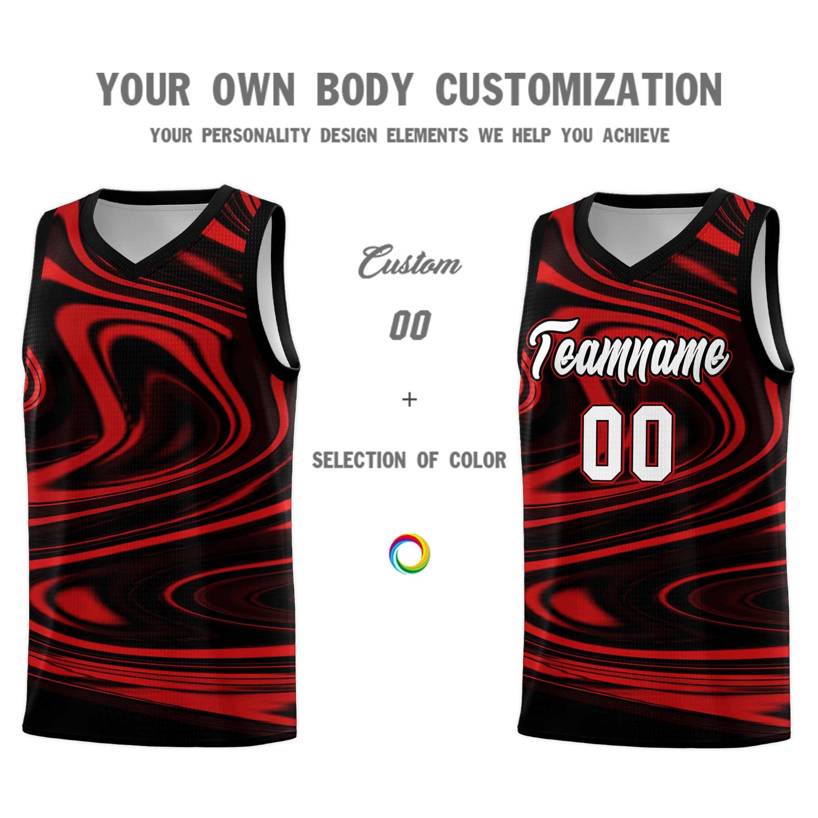 Custom Black Red Graffiti Pattern Fluids Style Sports Uniform Basketball Jersey Sets