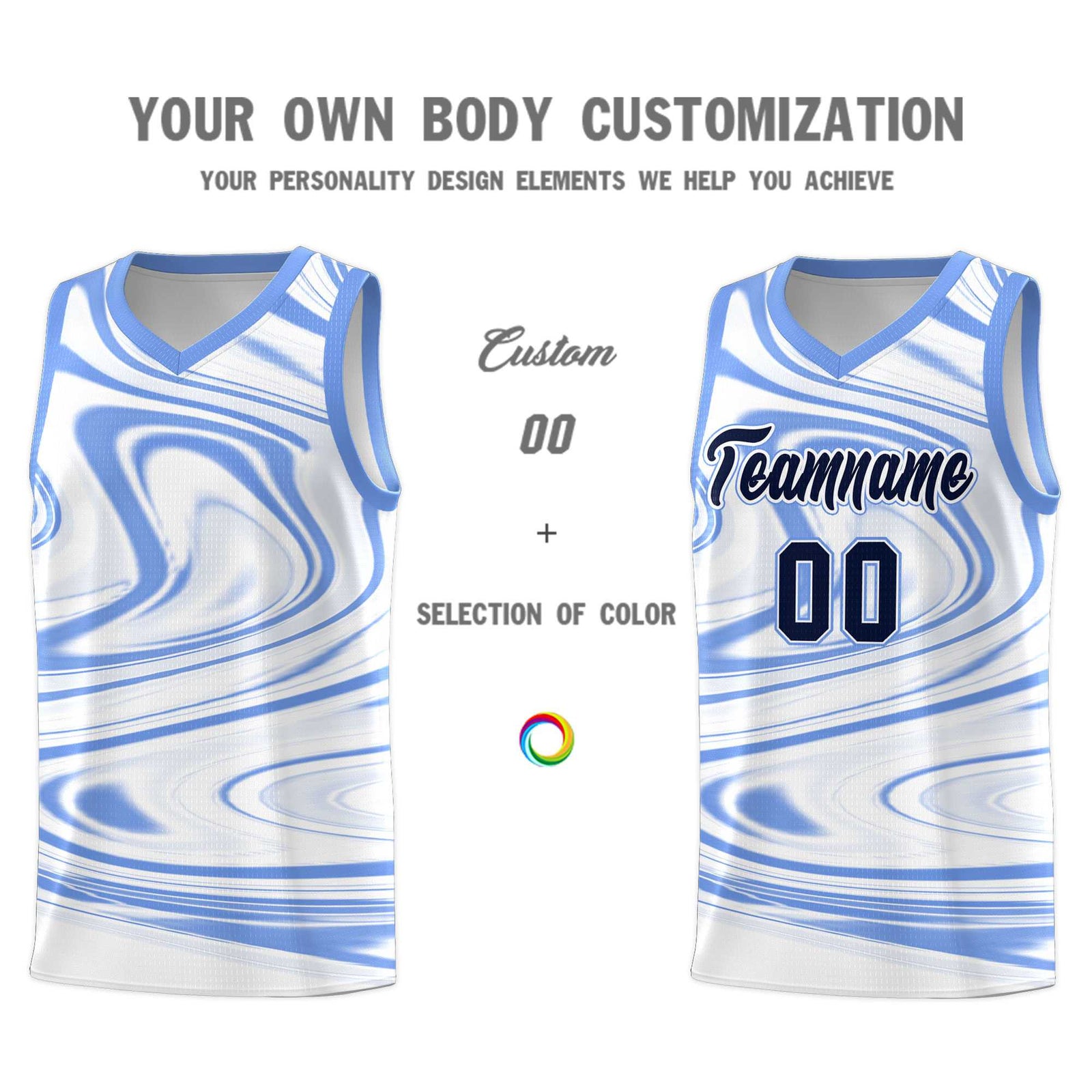 Custom White Light Blue Graffiti Pattern Fluids Style Sports Uniform Basketball Jersey Sets