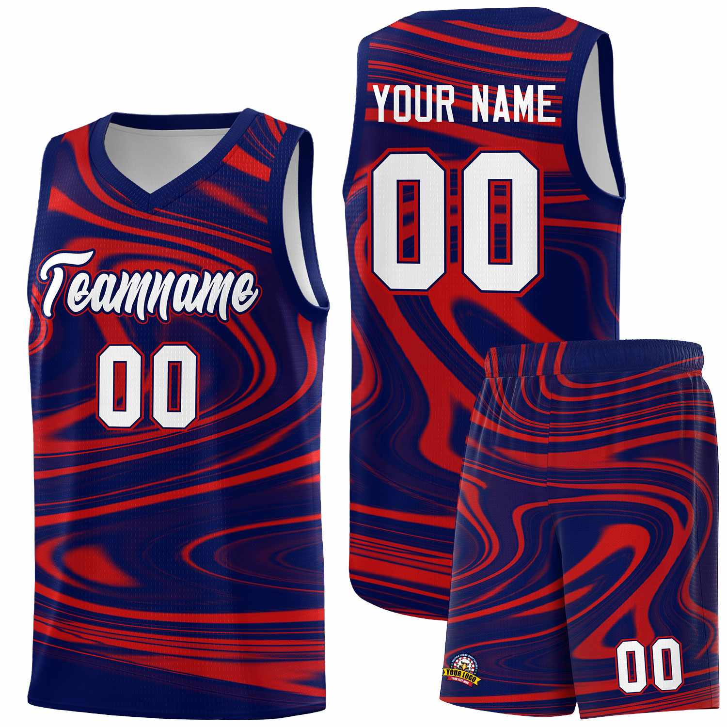 Custom Navy Red Graffiti Pattern Fluids Style Sports Uniform Basketball Jersey Sets
