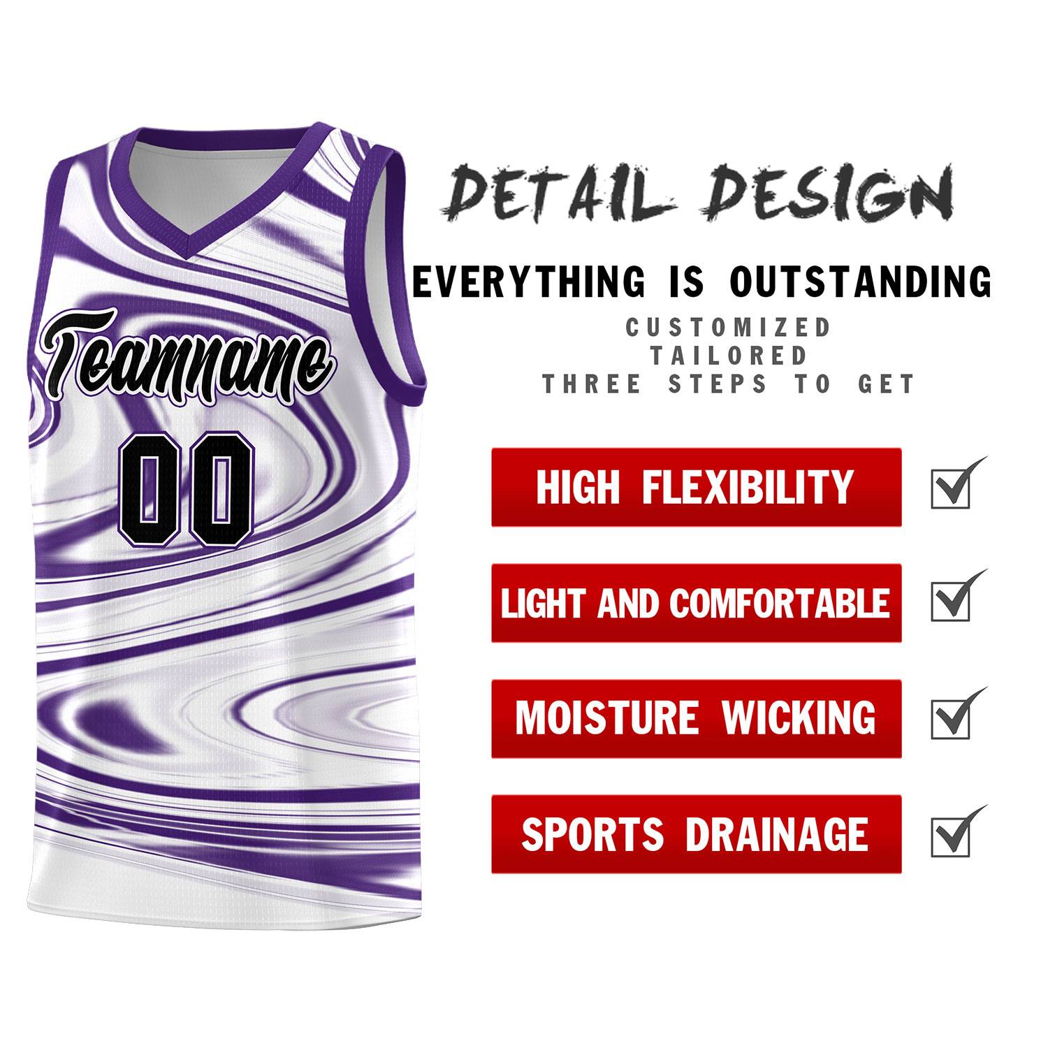 Custom White Purple Graffiti Pattern Fluids Style Sports Uniform Basketball Jersey Sets