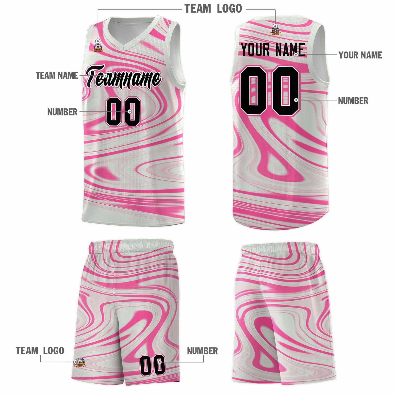 Custom Gray Pink Graffiti Pattern Fluids Style Sports Uniform Basketball Jersey Sets