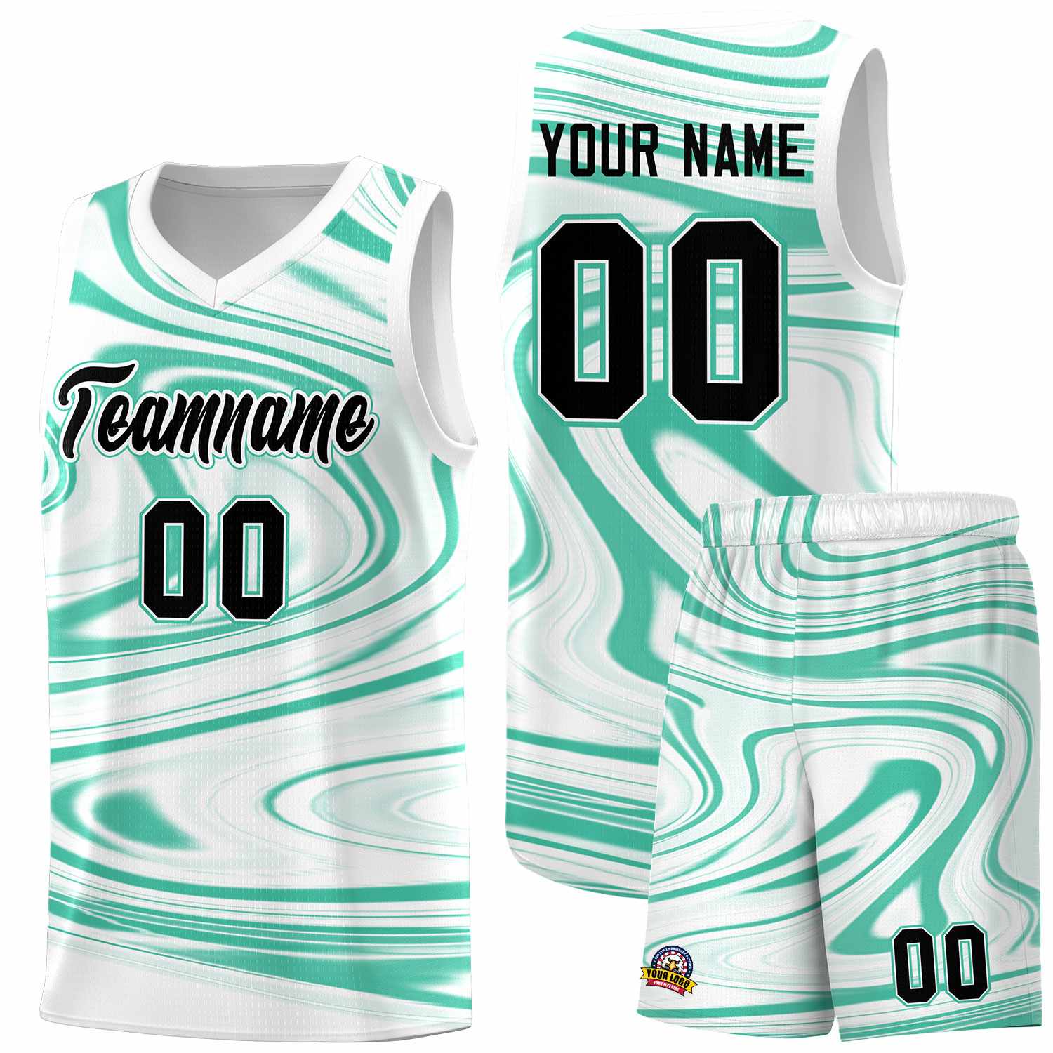 Custom White Bright Green Graffiti Pattern Fluids Style Sports Uniform Basketball Jersey Sets