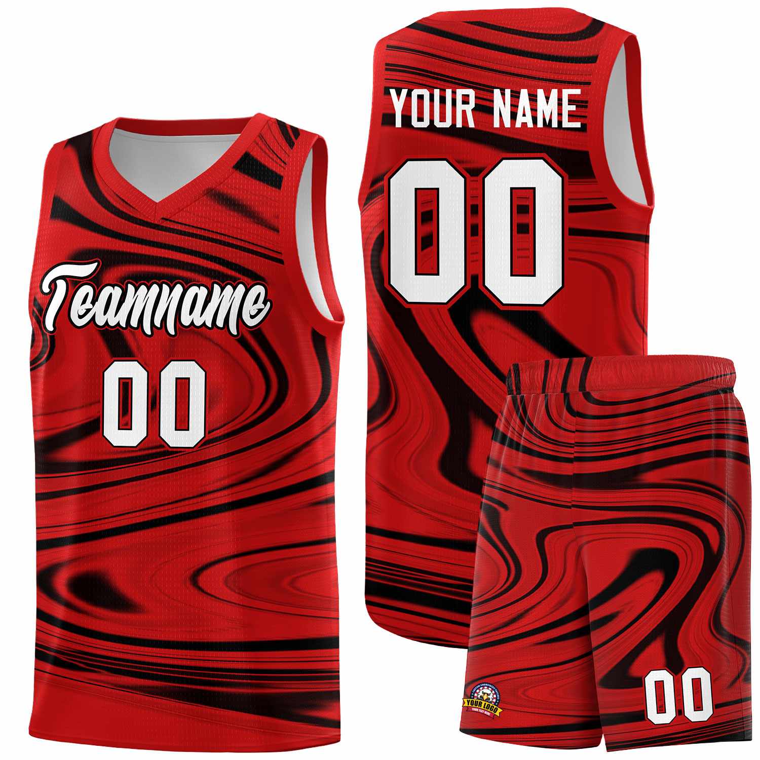 Custom Red Black Graffiti Pattern Fluids Style Sports Uniform Basketball Jersey Sets