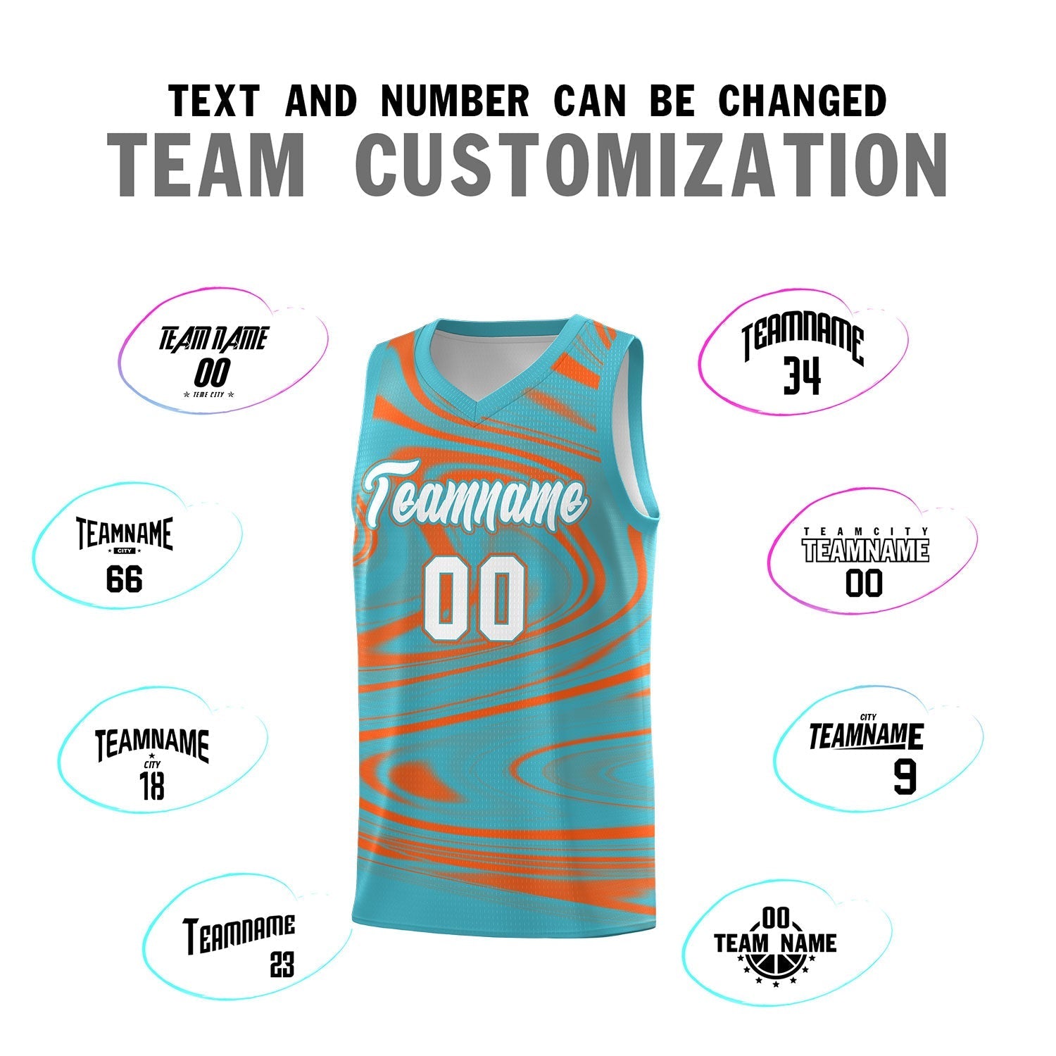 Custom Aqua Orange Graffiti Pattern Fluids Style Sports Uniform Basketball Jersey Sets