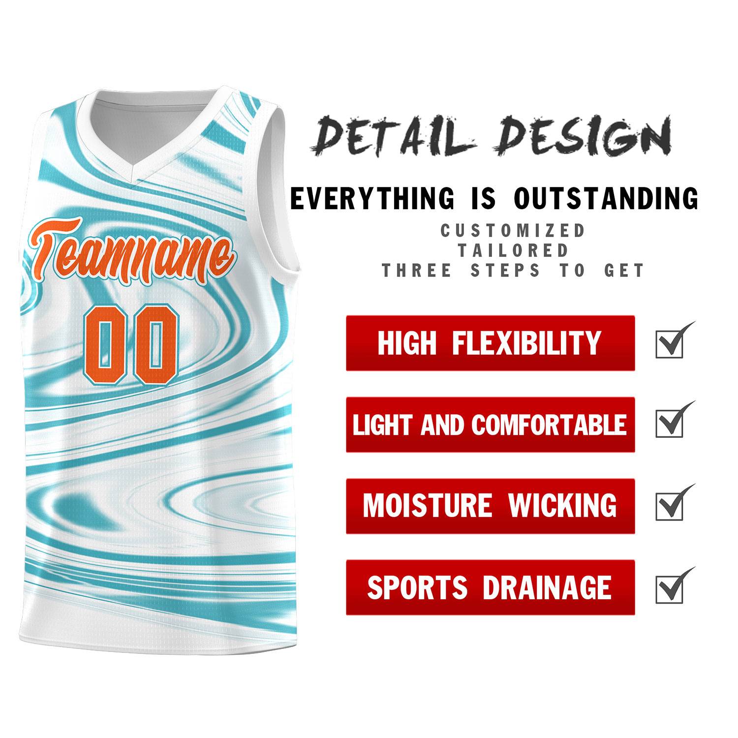 Custom White Aqua Graffiti Pattern Fluids Style Sports Uniform Basketball Jersey Sets