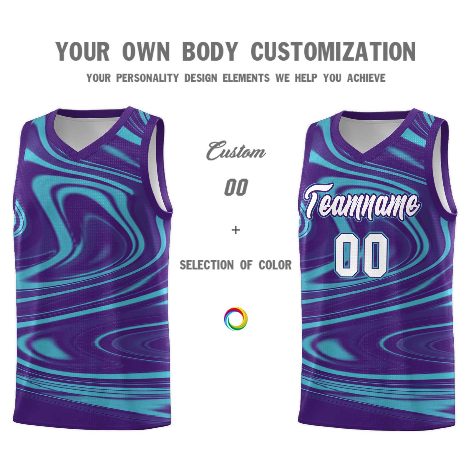 Custom Purple Aqua Graffiti Pattern Fluids Style Sports Uniform Basketball Jersey Sets