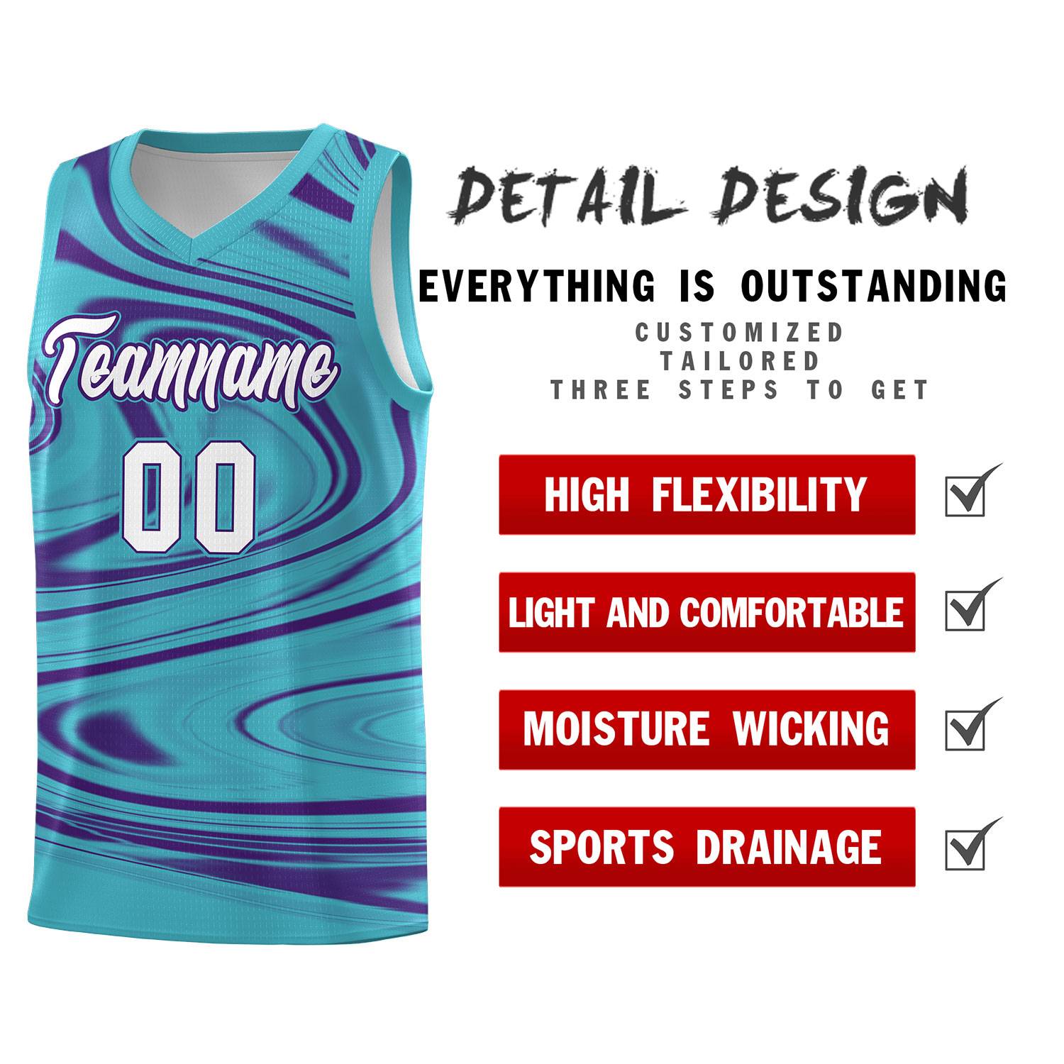Custom Aqua Purple Graffiti Pattern Fluids Style Sports Uniform Basketball Jersey Sets