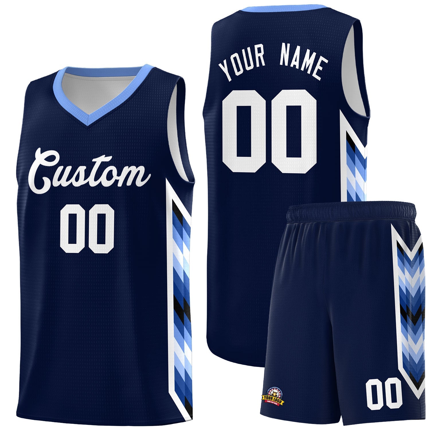 Custom Navy Mosaic Gradient Fashion Sports Uniform Basketball Jersey